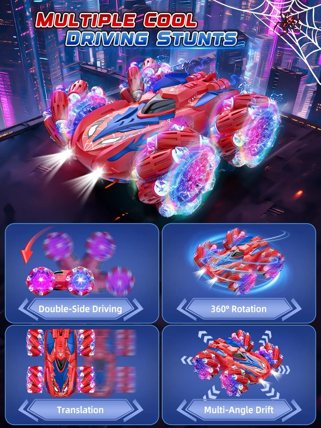 ماشین کنترلی عنکبوتی، ماشین آرسی 2.4 گیگاهرتز، هدیه اسباب بازی برای کودکان 3 4 5 6 7 8 9 ساله