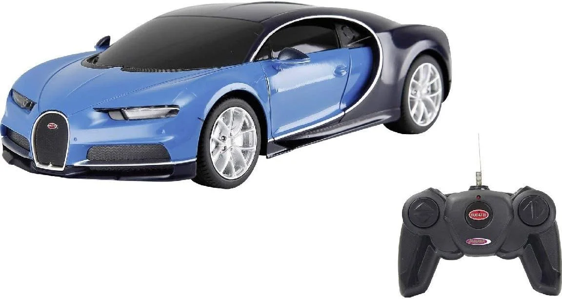 ماشین کنترلی بوگاتی شیرون Jamara 405137، مقیاس 1:24، آبی، 40 مگاهرتز، دارای مجوز رسمی، تا 1 ساعت زمان بازی، سرعت تقریبی 7 کیلومتر بر ساعت، طراحی دقیق، فضای داخلی با جزئیات، پرداخت نهایی با کیفیت بالا