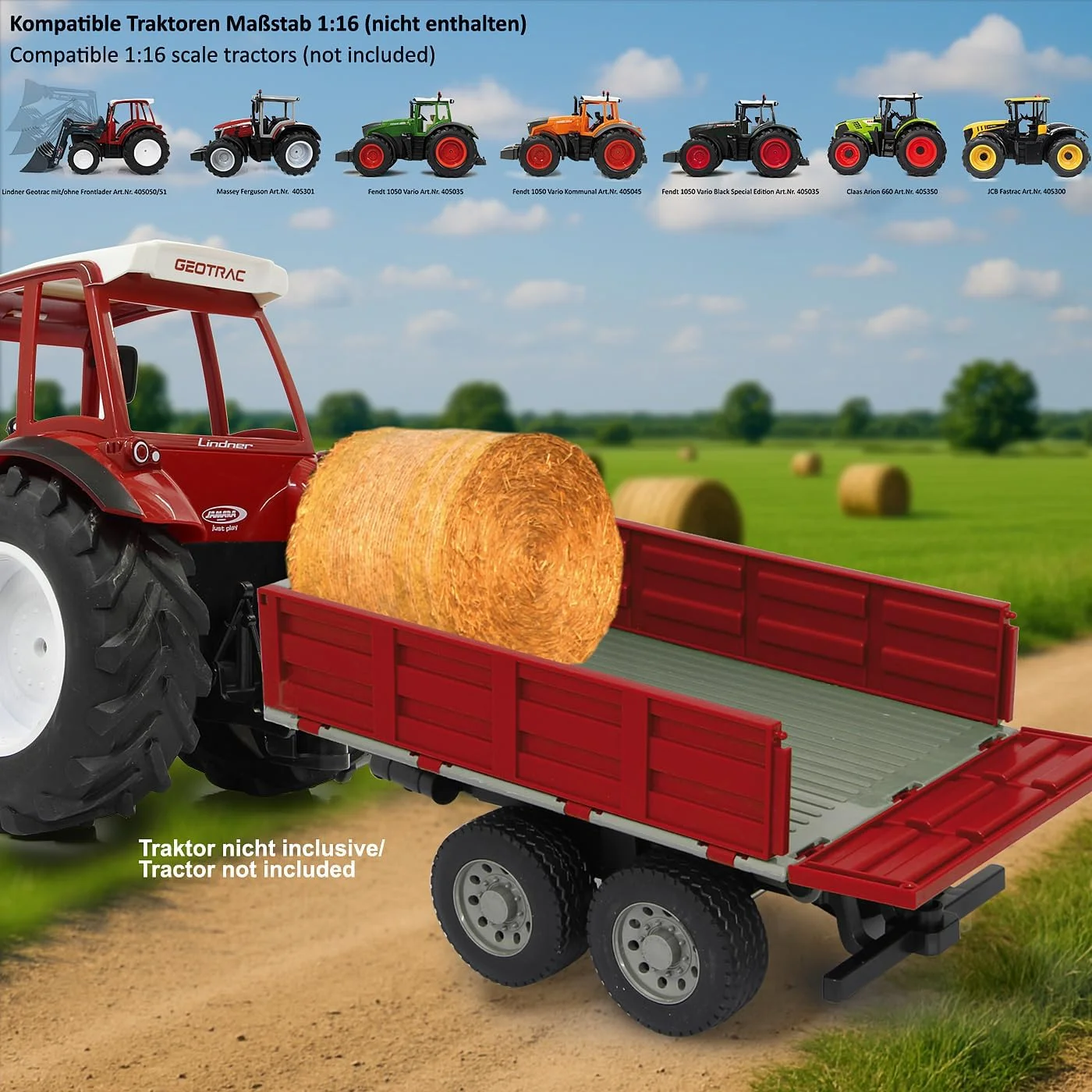 جامارا 413108 – کمپرسی برای تراکتور RC مقیاس 1:16 – حوضچه کمپرسی کنترل از راه دور بالا/پایین، اتصال بکسل جلو، دیواره های جانبی تاشو قرمز