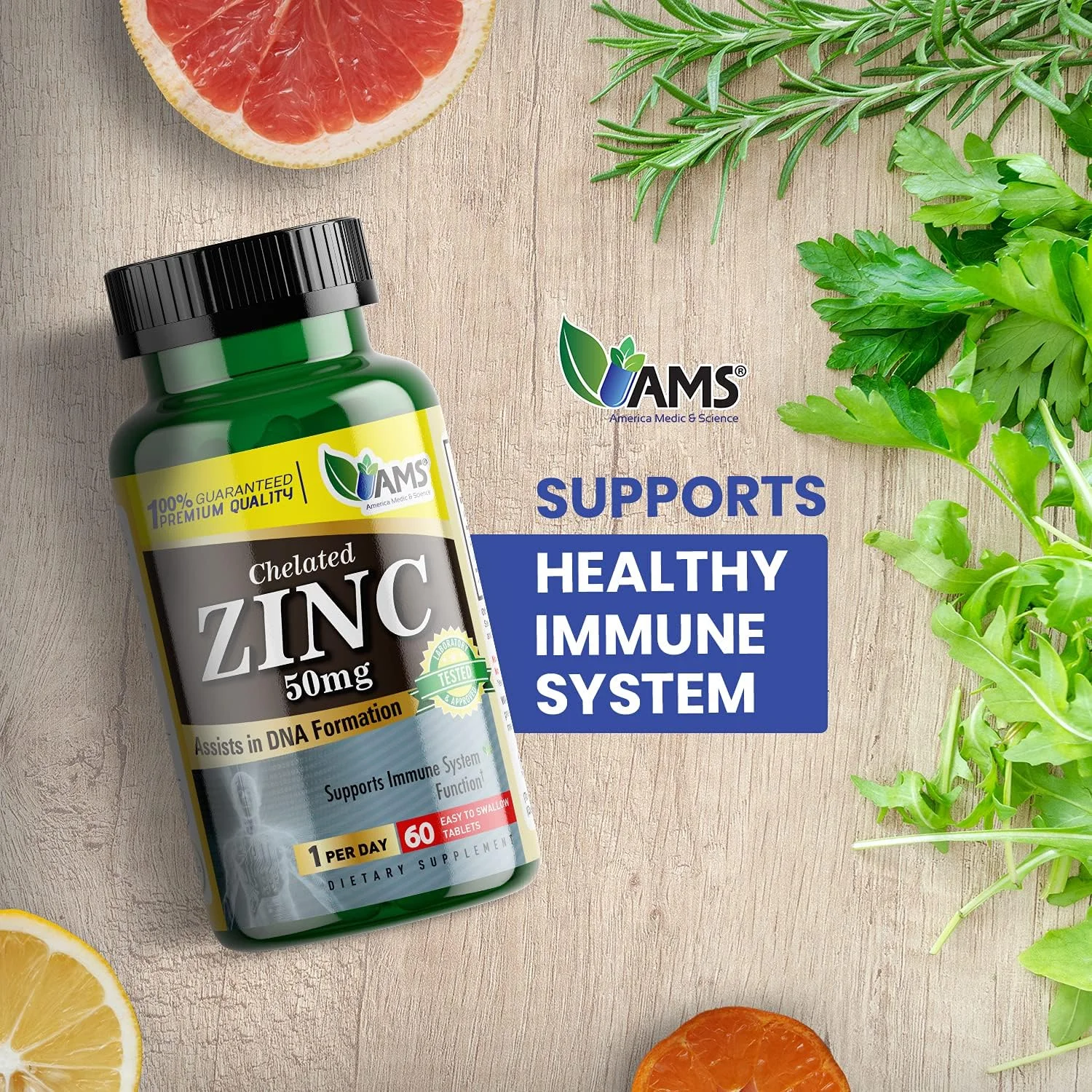 مکمل روی کلاته 50 میلی گرم America Medic & Science (بسته 2 عددی 60 قرصی) تقویت کننده سیستم ایمنی و قرص های آنتی اکسیدانی قوی برای بزرگسالان، مردان و زنان | ماده معدنی با قابلیت جذب بالا، بهبود خلق و خو و خواب