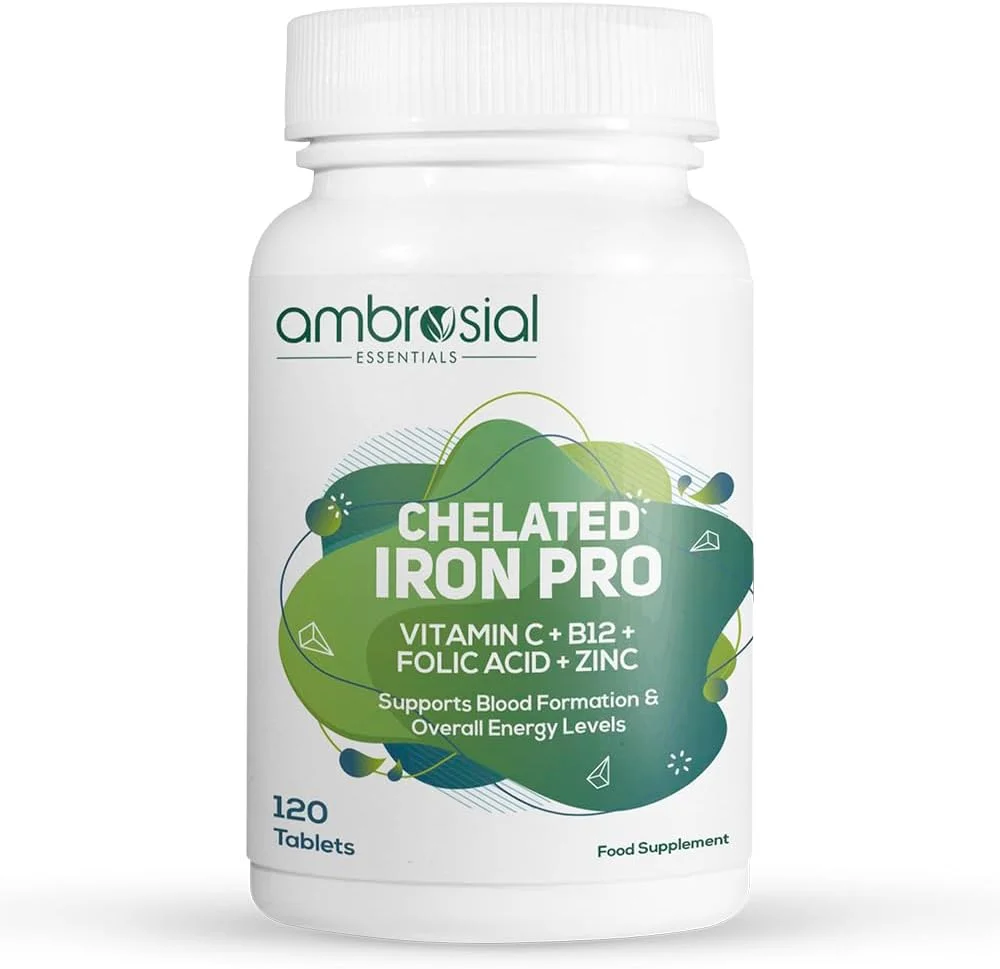 آهن آمبروسیال کلاته پرو به همراه ویتامین C، B12، فولیک اسید و زینک - ملایم بر معده | مکمل آهن برای استفاده روزانه | 120 عدد قرص گیاهی