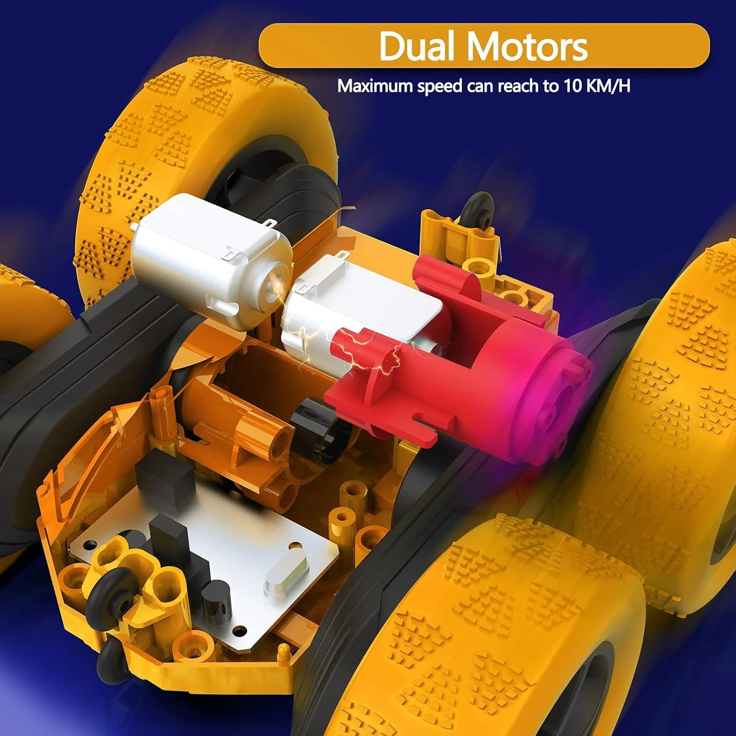 ماشین کنترلی دو طرفه با قابلیت چرخش 360 درجه، ماشین های آرسی چهار چرخ محرک با چراغ های جلو، ماشین اسباب بازی مسابقه ای الکتریکی 2.4 گیگاهرتزی، ماشین های اسباب بازی شارژی برای پسران و دختران (زرد)