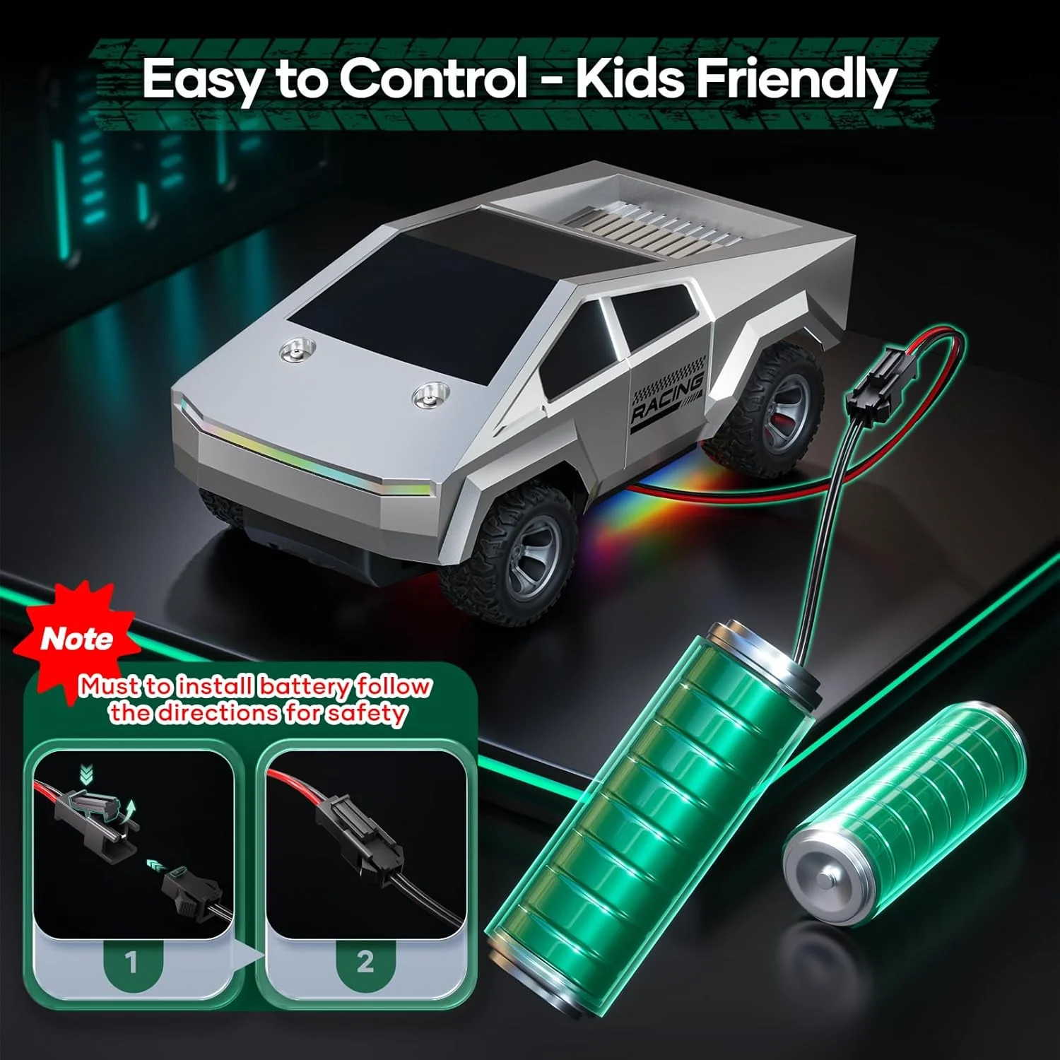 ماشین کنترلی کامیون آفرود - کامیون های دو چرخ محرک اسباب بازی برای تمام سطوح، مقیاس 1/24، اسباب بازی کامیون هیولا، فرکانس 2.4 گیگاهرتز، وسایل نقلیه آفرود، هدیه برای پسران/دختران 3 سال به بالا، نقره ای