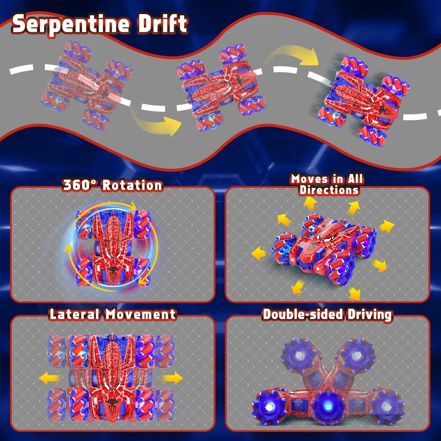 ماشین کنترلی عنکبوتی با حسگر حرکتی، ماشین های آرسی دو طرفه با نور کامل بدنه، ماشین اسباب بازی آکروباتیک قابل شارژ با کنترل دستی 2.4 گیگاهرتز برای پسران 4 5 6 7 8 9 10 11 12 ساله ماشین کنترلی عنکبوتی با حسگر حرکتی، ماشین های آرسی دو طرفه با نور کامل بدنه، ماشین اسباب بازی آکروباتیک قابل شارژ با کنترل دستی 2.4 گیگاهرتز برای پسران 4 5 6 7 8 9 10 11 12 ساله
