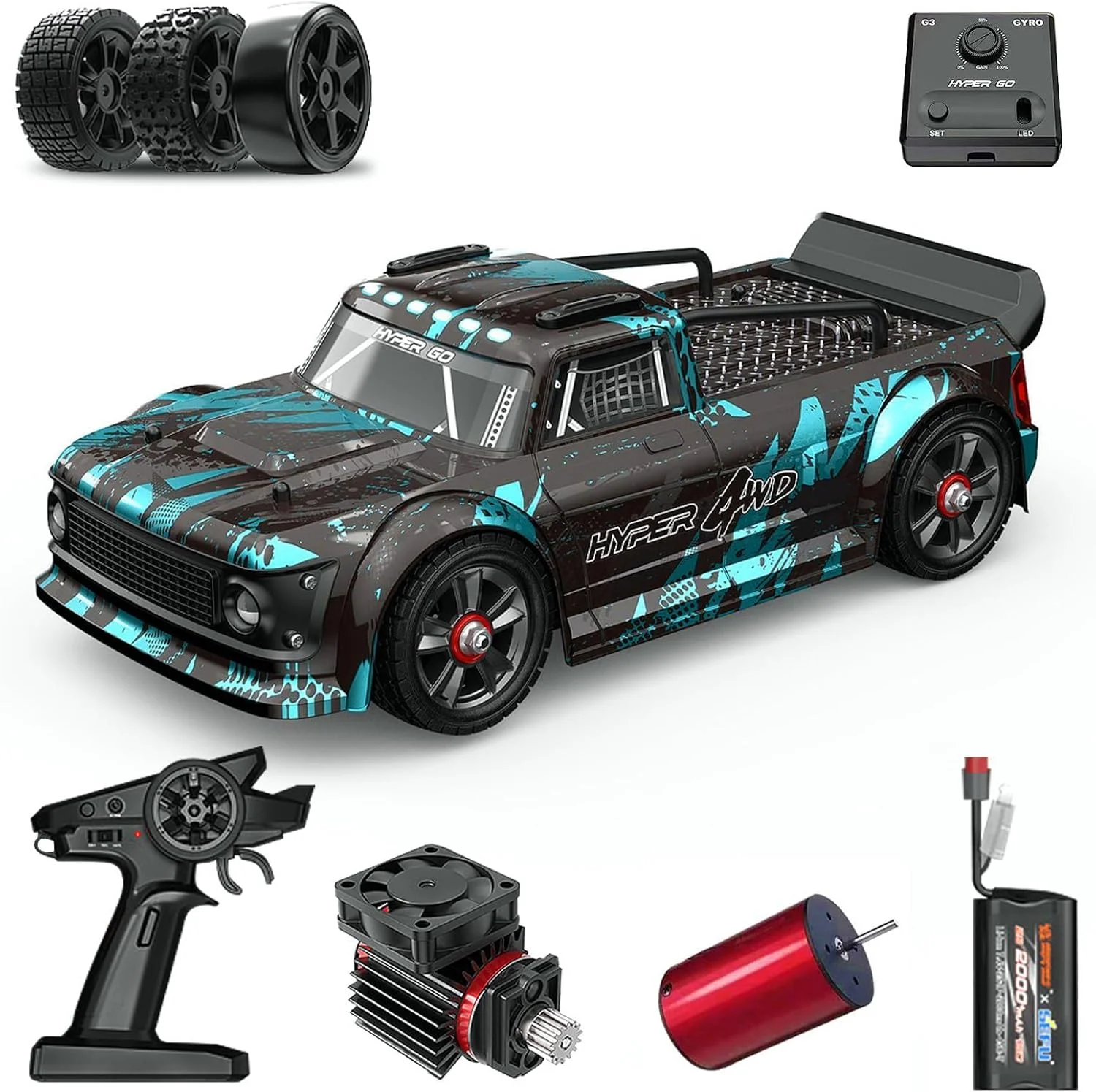 ماشین کنترلی براشلس Mjx Hyper go 4x4 مدل 14301، ماشین دریفت آرسی 4WD، مقیاس براشلس 2.4G 4WD الکتریکی پرسرعت، Terreneitor 4x4 Carros، ماشین های دریفت آرسی پرسرعت 1/14 برای بزرگسالان…