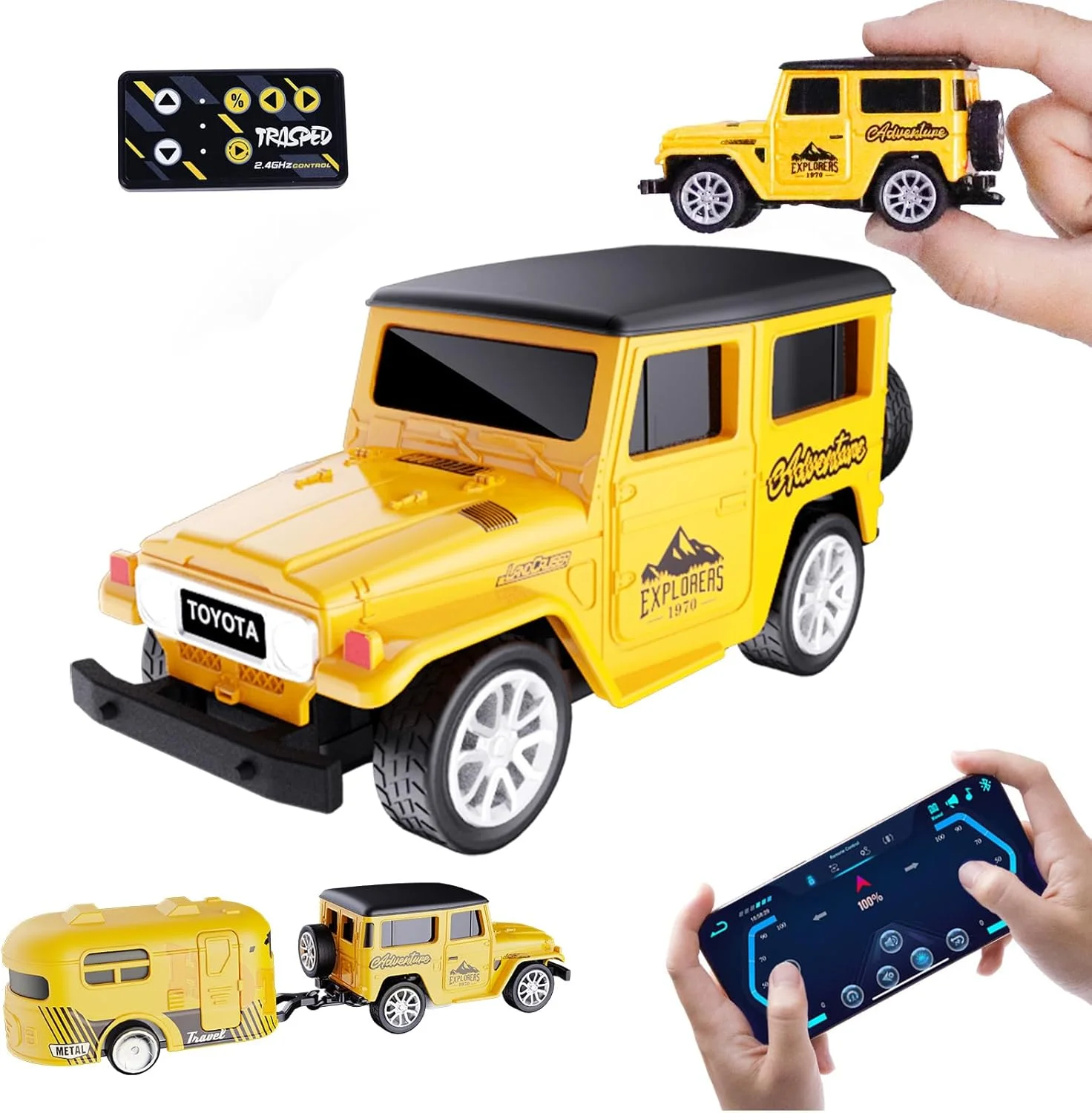 ماشین کنترلی کوچک با کنترل از طریق اپلیکیشن، مقیاس 1:64، ماشین آفرود و تریلر اسباب بازی، کنترل از راه دور بی سیم 2.4 گیگاهرتز، چراغ های LED، بدنه آلیاژی، حالت های کنترل چندگانه، تنظیم سرعت/فرمان (زرد) ماشین کنترلی کوچک با کنترل از طریق اپلیکیشن، مقیاس 1:64، ماشین آفرود و تریلر اسباب بازی، کنترل از راه دور بی سیم 2.4 گیگاهرتز، چراغ های LED، بدنه آلیاژی، حالت های کنترل چندگانه، تنظیم سرعت/فرمان (زرد)