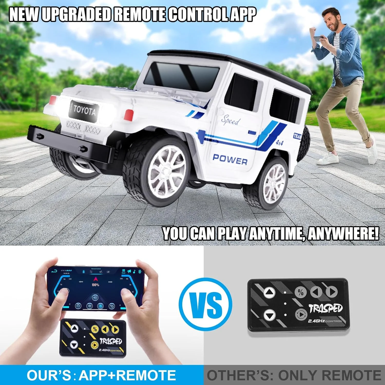 ماشین کنترلی کوچک با کنترل از طریق اپلیکیشن، مقیاس 1:64، ماشین آفرود و تریلر اسباب بازی، کنترل از راه دور بی سیم 2.4 گیگاهرتز، چراغ های LED، بدنه آلیاژی، حالت های کنترل چندگانه، تنظیم سرعت/فرمان (زرد)