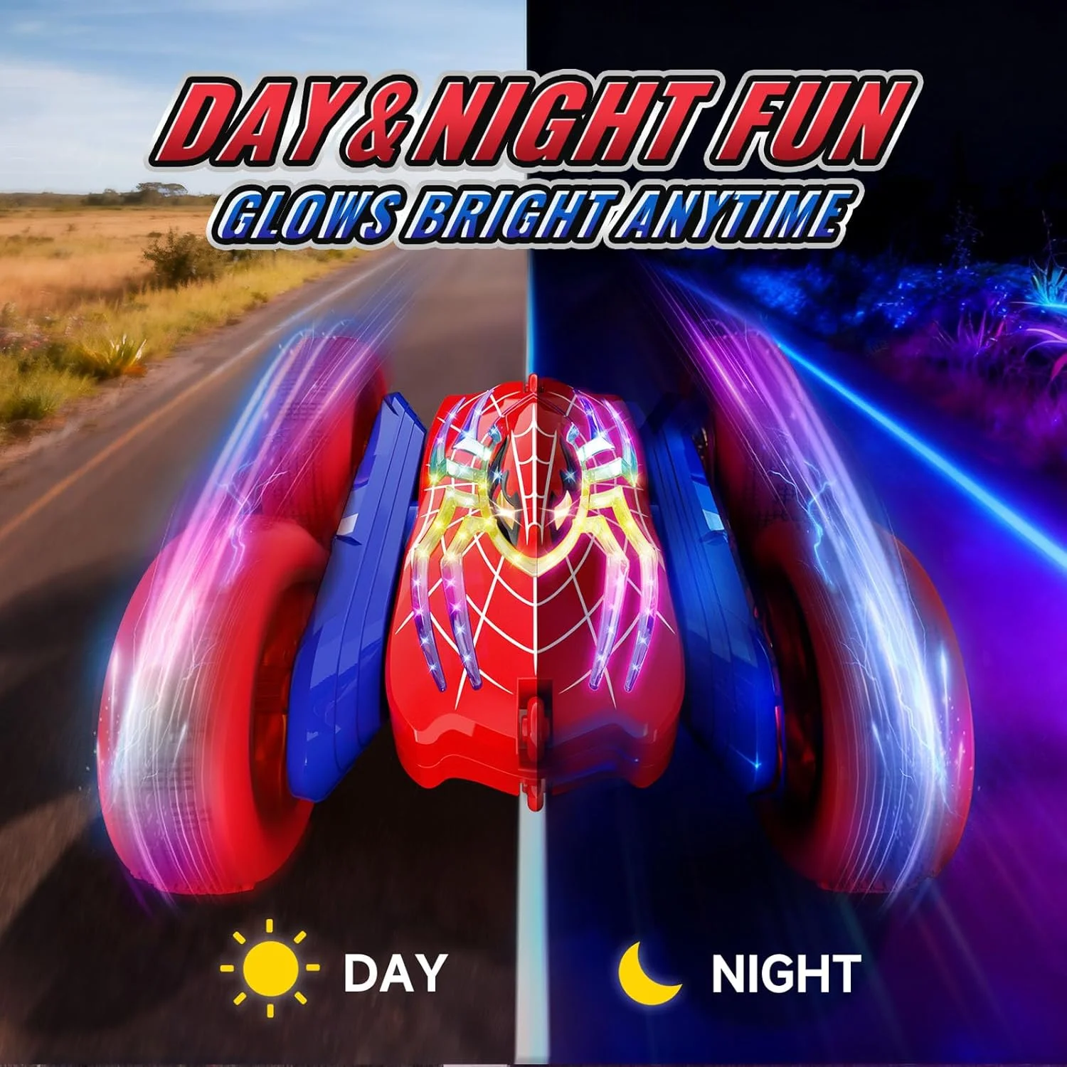 ماشین کنترلی از 3 تا 12 سال، 2.4 گیگاهرتز 4WD RC ماشین شیرین کاری مانستر تراک چرخش 360 درجه، 5 حالت نور LED، اسباب بازی کودکان، اسباب بازی باغ در فضای باز، هدیه تولد برای پسران 3 4 5 6 7 8 9 10