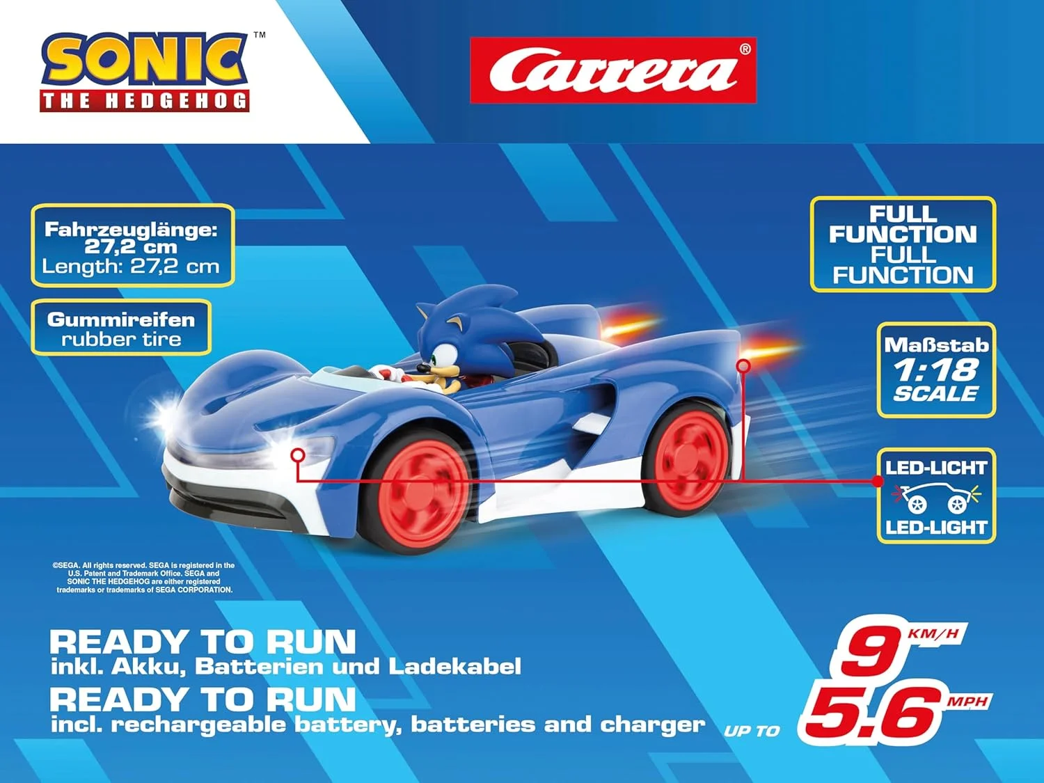 ماشین کنترلی سونیک خارپشت تیم سونیک Carrera RC 370201061 با فرکانس 2.4 گیگاهرتز، مقیاس 1:20 ماشین کنترلی سونیک خارپشت تیم سونیک Carrera RC 370201061 با فرکانس 2.4 گیگاهرتز، مقیاس 1:20