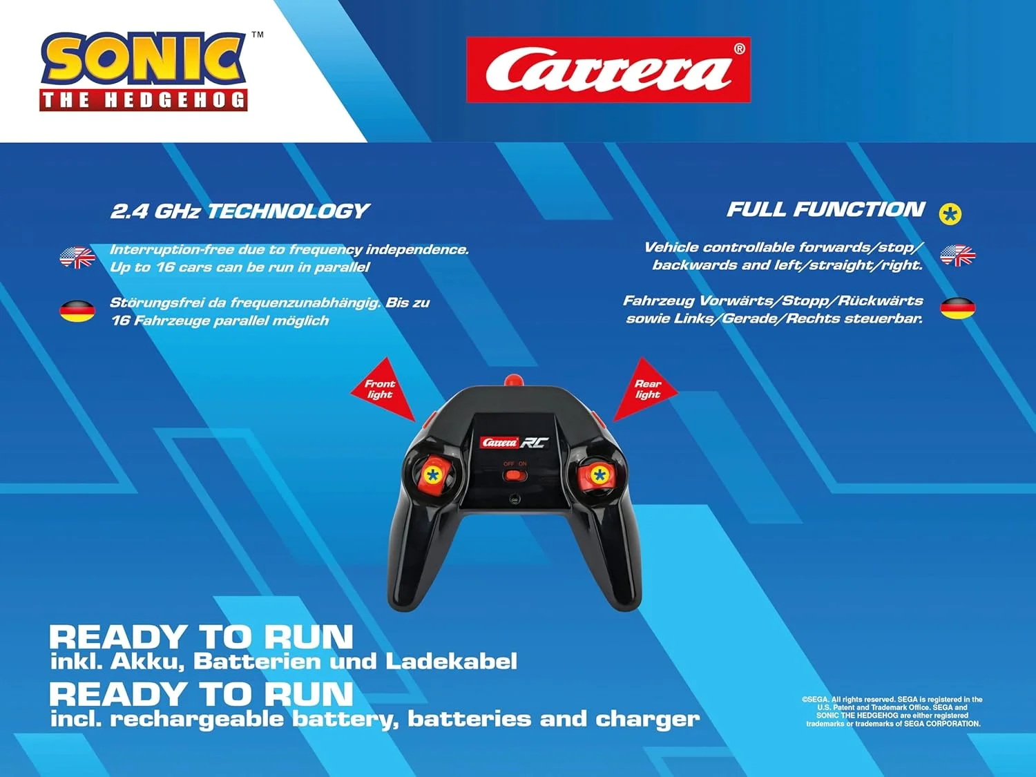 ماشین کنترلی سونیک خارپشت تیم سونیک Carrera RC 370201061 با فرکانس 2.4 گیگاهرتز، مقیاس 1:20 ماشین کنترلی سونیک خارپشت تیم سونیک Carrera RC 370201061 با فرکانس 2.4 گیگاهرتز، مقیاس 1:20