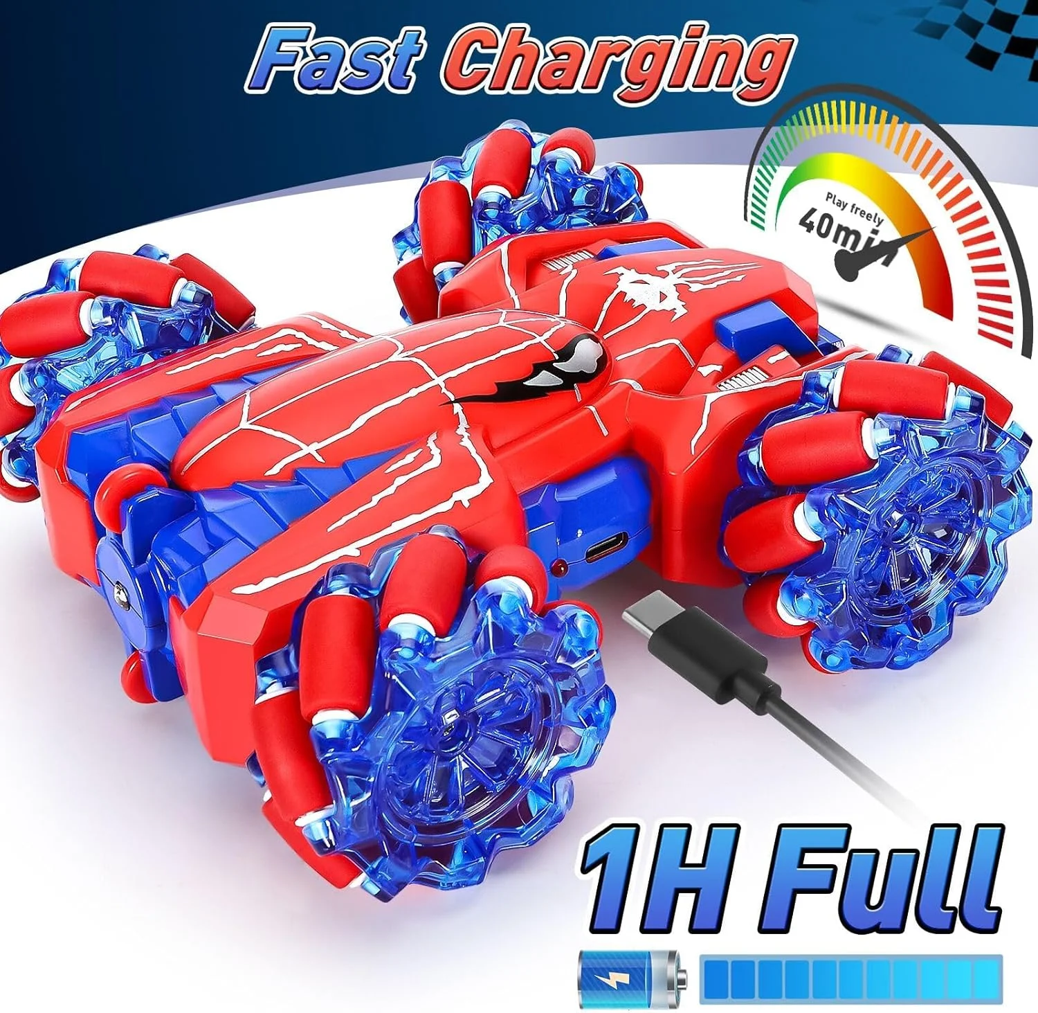 ماشین کنترلی عنکبوتی برای پسران 4-6 سال، ماشین های بدلکاری دو طرفه چرخان 360 درجه با چراغ های جلوی جذاب، ماشین های مسابقه ای آفرود 4WD با فرکانس 2.4 گیگاهرتز برای کودکان 4 5 6 7 8 9 10 11 12 سال (قرمز 1)