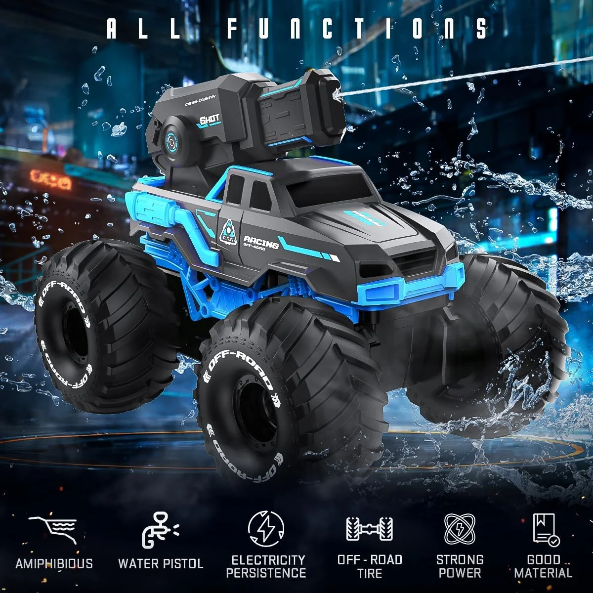 ماشین کنترلی از راه دور دوزیست BEZGAR - ماشین بدلکاری ضد آب 2.4 گیگاهرتزی، ماشین کنترلی 4WD مناسب تمام زمین ها با کنترل سرعت و فرمان، اسباب بازی استخر ساحلی آبی برای بزرگسالان و کودکان 6-12 سال