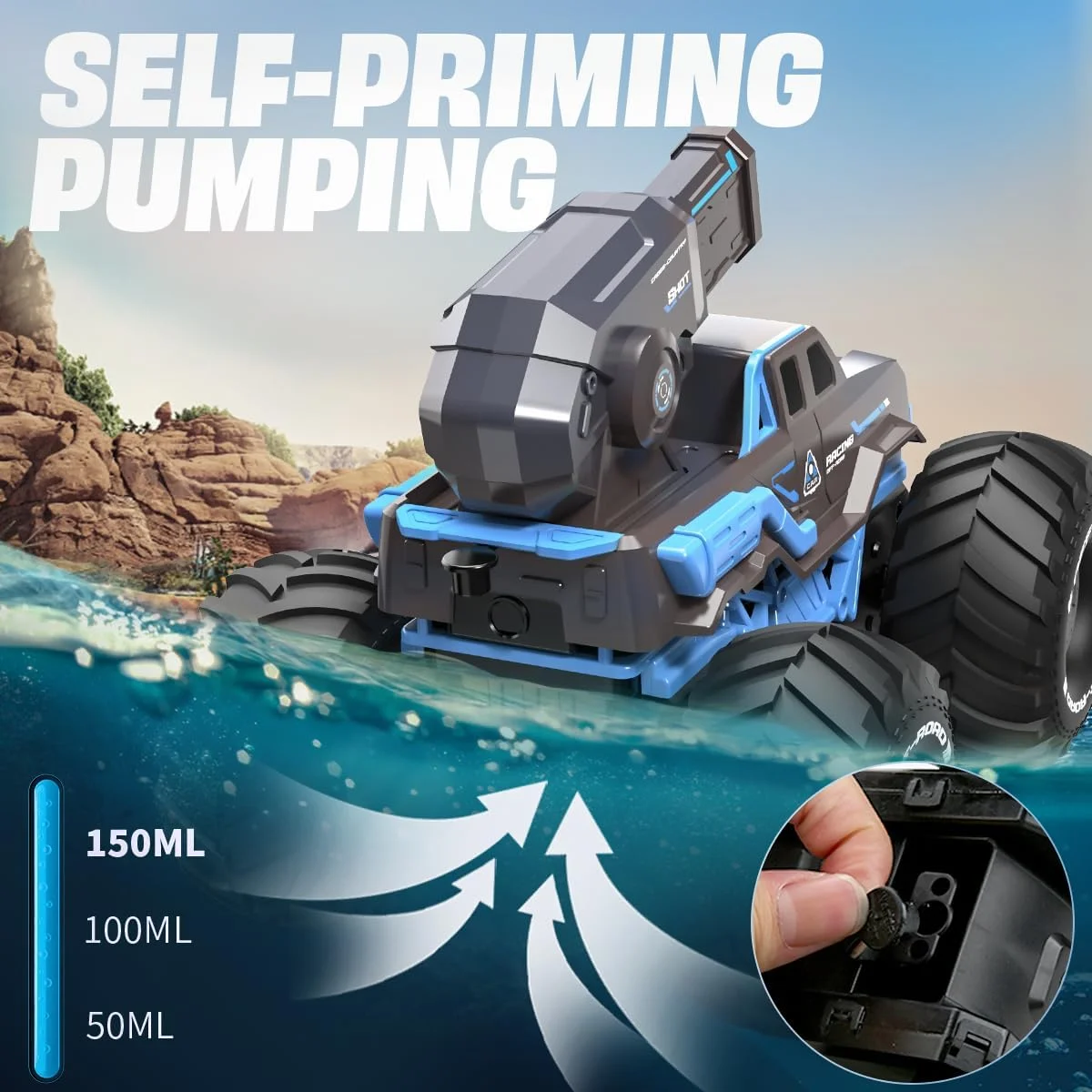 ماشین کنترلی از راه دور دوزیست BEZGAR - ماشین بدلکاری ضد آب 2.4 گیگاهرتزی، ماشین کنترلی 4WD مناسب تمام زمین ها با کنترل سرعت و فرمان، اسباب بازی استخر ساحلی آبی برای بزرگسالان و کودکان 6-12 سال