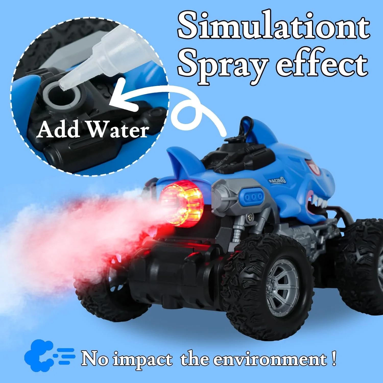 ماشین کنترلی برای کودکان، ماشین های کنترلی طرح کوسه، کامیون هیولا برای پسران، ماشین کنترلی کامیون هیولا با چراغ ال ای دی و افشانه برای دختران و کودکان