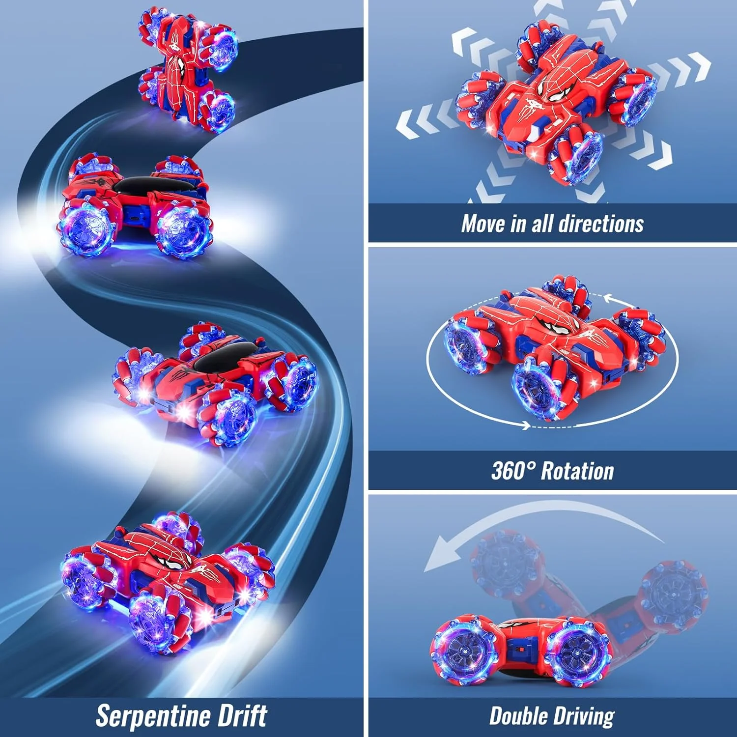 ماشین کنترلی عنکبوتی، شارژی دو طرفه با چرخش 360 درجه، اسباب بازی پسرانه 4WD، ماشین های آفرود کنترلی 2.4 گیگاهرتزی برای پسران و کودکان 3 تا 12 سال، هدیه تولد