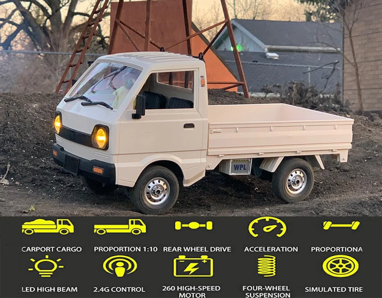 ماشین کنترلی دریفت WPL D12، مقیاس 1/10، ماشین کنترلی از راه دور RTR، کامیون خزنده کی، آفرود 2.4G با دریچه گاز و فرمان متناسب، موتور 260، دیفرانسیل عقب، اسباب بازی حرفه ای مناسب بزرگسالان بالای 16 سال