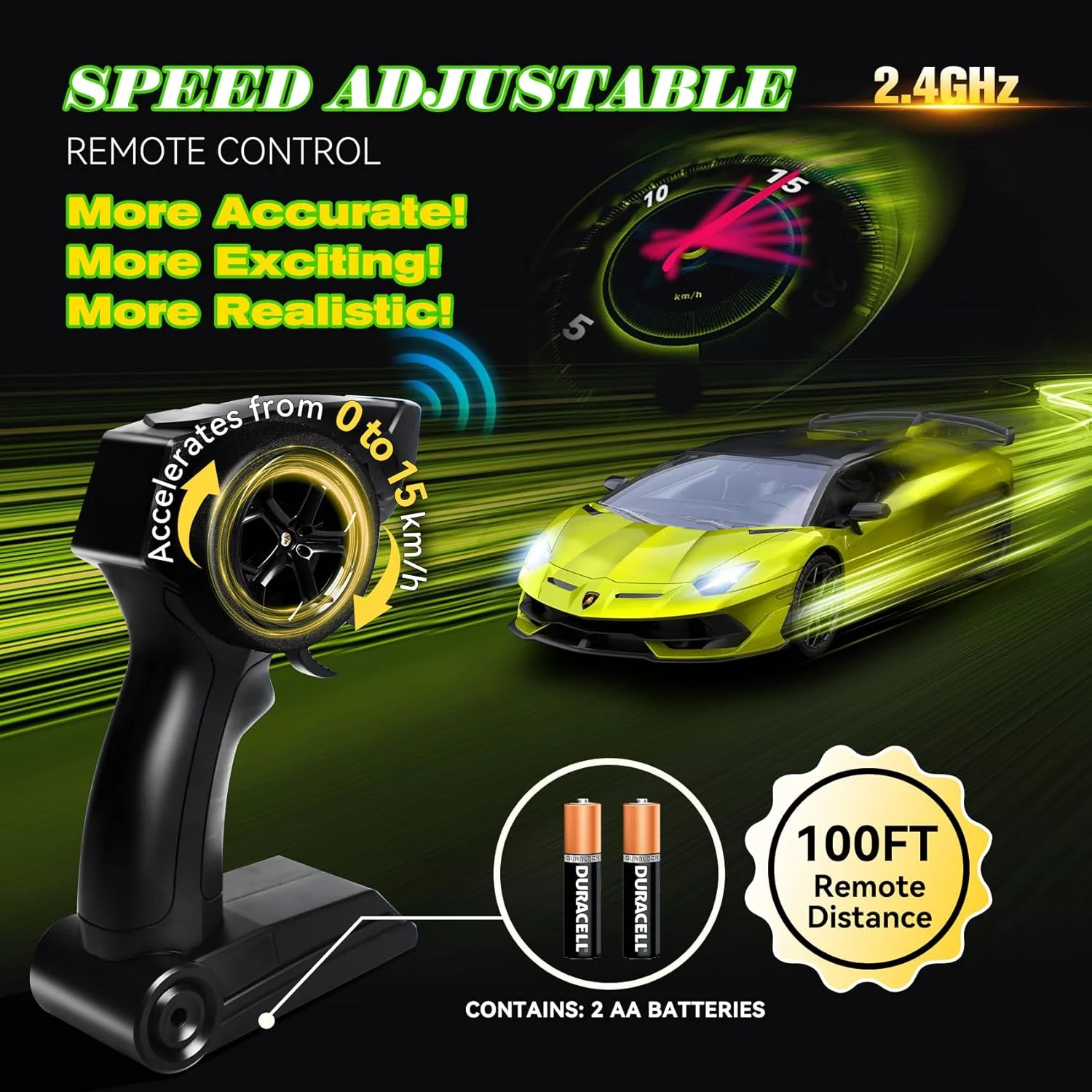 ماشین کنترلی لامبورگینی، مدل رسمی با مقیاس 1:14، اسباب بازی سبز رنگ مناسب هدیه تولد برای پسران و دختران 3، 4 و 5 ساله