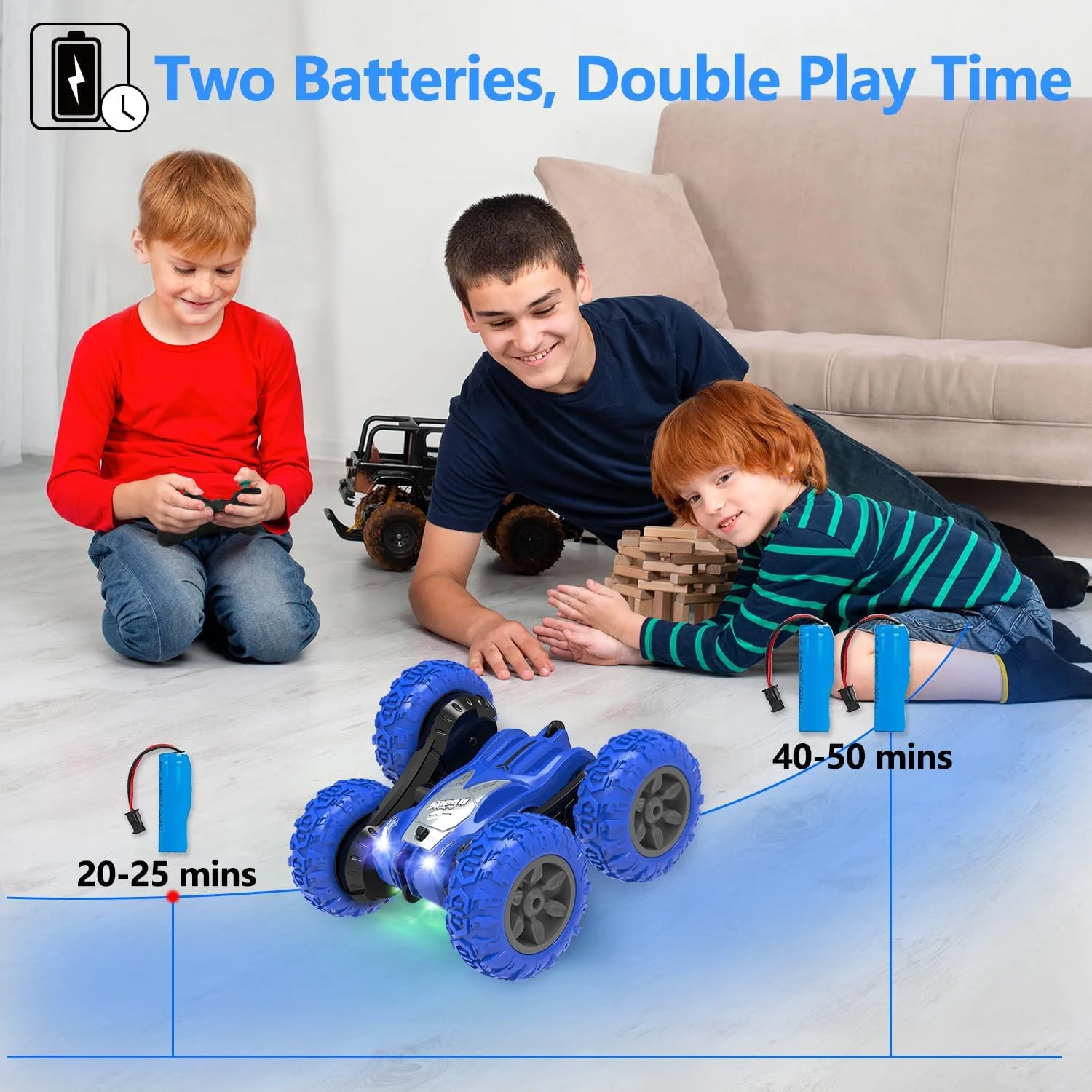 ماشین کنترلی، ماشین بدلکاری آرسی دو طرفه با قابلیت چرخش 360 درجه، کامیون مسابقه ای پر سرعت آفرود مناسب برای پسران 6 تا 12 سال (آبی) ماشین کنترلی، ماشین بدلکاری آرسی دو طرفه با قابلیت چرخش 360 درجه، کامیون مسابقه ای پر سرعت آفرود مناسب برای پسران 6 تا 12 سال (آبی)