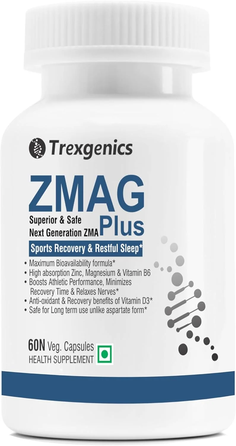 کمپلکس ریکاوری ورزشی نسل جدید ترکس ژنیکس ZMAG PLUS، خواب آرام با زینک و منیزیم بیس گلیسینات فعال، B6 P5P فعال و ویتامین D3 پیشرفته، با قابلیت جذب بالا و ایمن (60 کپسول گیاهی)