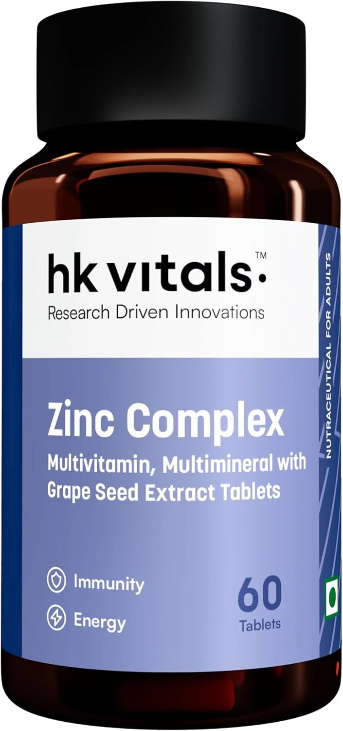 مکمل های زینک اچ کی ویتالز (60 قرص) | حاوی ویتامین C، ویتامین D3، مولتی ویتامین و مواد معدنی | تقویت کننده سیستم ایمنی برای بزرگسالان