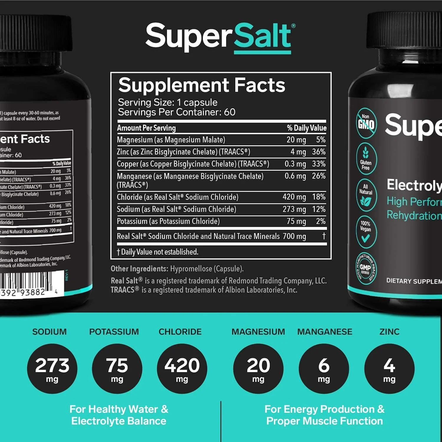 مکمل الکترولیت SuperSalt Keto، قرص های جایگزین نمک برای آبرسانی سریع خوراکی و ریکاوری بعد از تمرین، منیزیم، روی، سدیم، مس | 60 کپسول | توقف گرفتگی عضلات پا و بازیابی انرژی مکمل الکترولیت SuperSalt Keto، قرص های جایگزین نمک برای آبرسانی سریع خوراکی و ریکاوری بعد از تمرین، منیزیم، روی، سدیم، مس | 60 کپسول | توقف گرفتگی عضلات پا و بازیابی انرژی