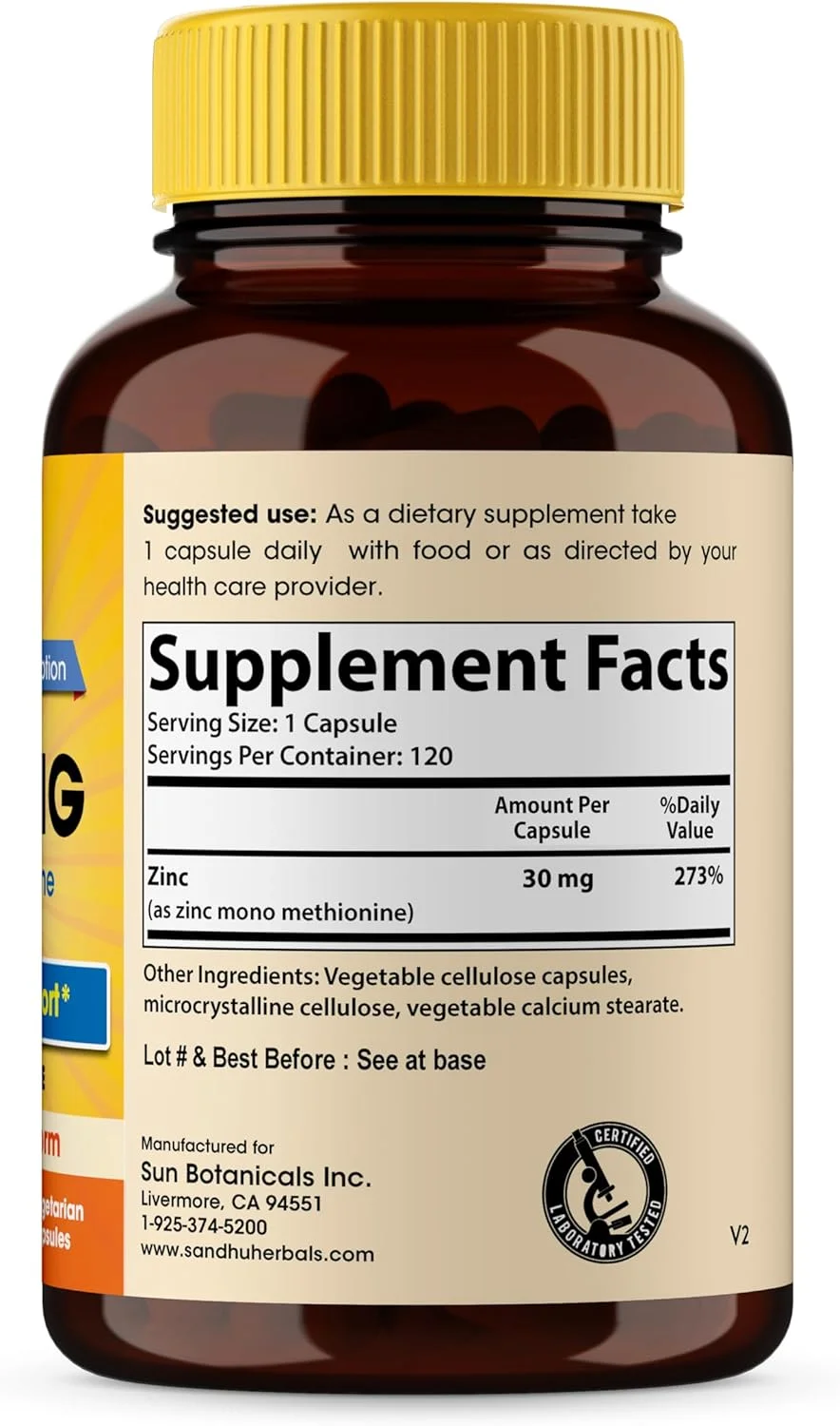 مکمل های زینک ساندوهربالز، زینک 30 میلی گرم، مکمل های مونو متیونین زینک برای تقویت سیستم ایمنی، 120 کپسول مکمل های زینک ساندوهربالز، زینک 30 میلی گرم، مکمل های مونو متیونین زینک برای تقویت سیستم ایمنی، 120 کپسول