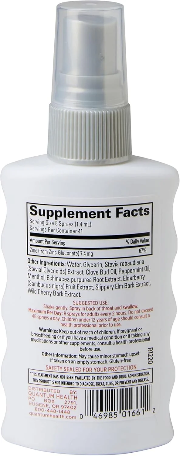 اسپری دهانی کوانتوم هلث TheraZinc، ساخته شده با گلوکونات روی برای پشتیبانی از سیستم ایمنی و تسکین گلو درد در یک اسپری آرام بخش، 2 اونس اسپری دهانی کوانتوم هلث TheraZinc، ساخته شده با گلوکونات روی برای پشتیبانی از سیستم ایمنی و تسکین گلو درد در یک اسپری آرام بخش، 2 اونس