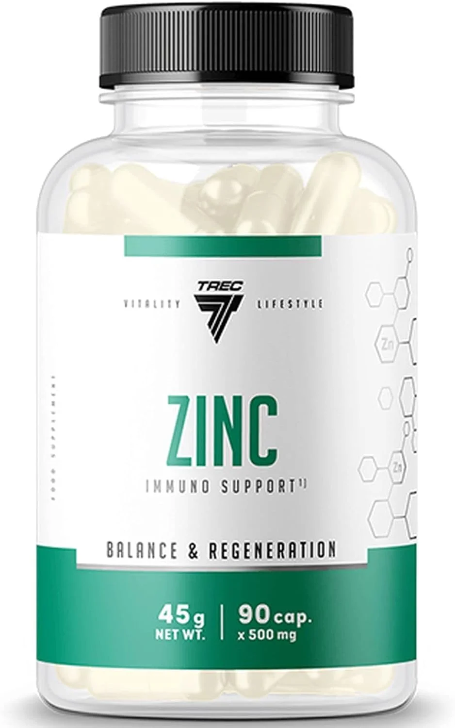 مکمل زینک TREC NUTRITION، 90 کپسول، دوز روزانه 15 میلی گرم، پشتیبانی از سیستم ایمنی