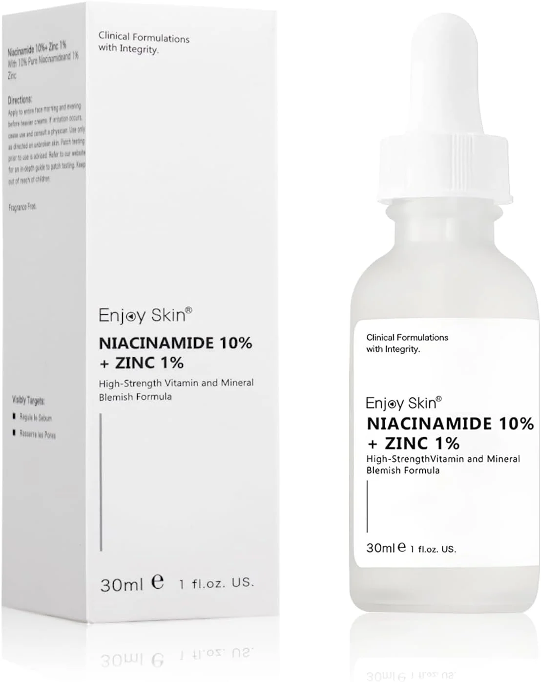 سرم نیاسینامید 10% + زینک 1% با زینک برای مقابله با جوش، مبارزه با لک ها، سرم نیاسینامید، مراقبت از صورت بسیار موثر، جذب سریع، بافت سبک - مناسب برای انواع پوست، 30 میلی لیتر
