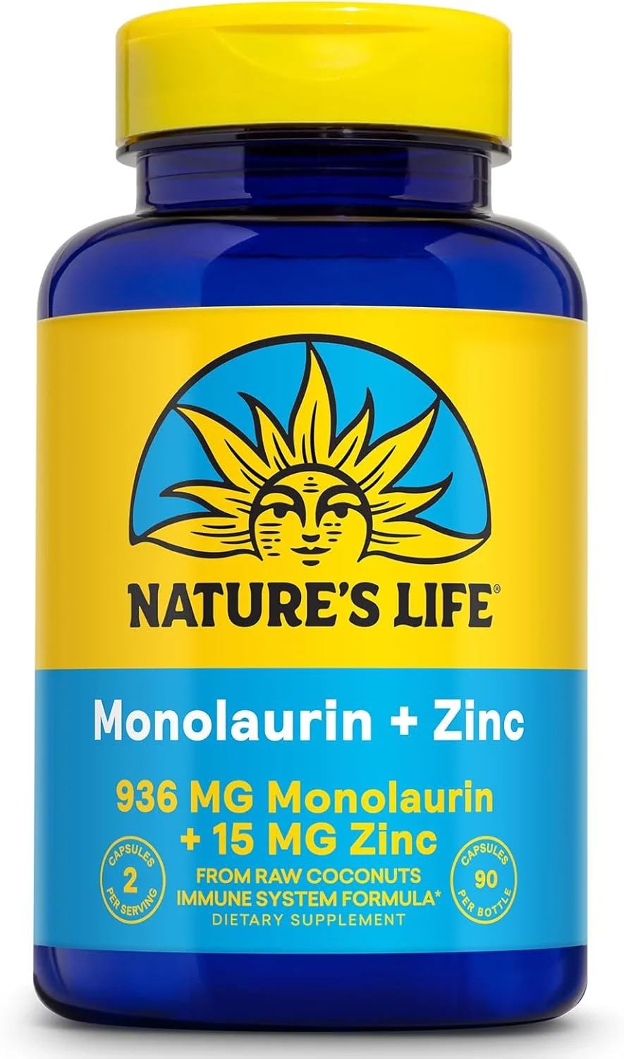 فرمول تقویت سیستم ایمنی مونولورین + زینک Nature's Life، 90 کپسول گیاهی