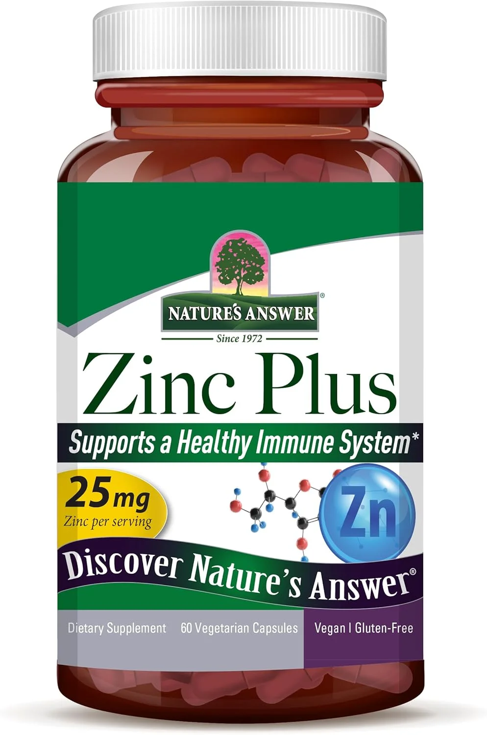 زینک پلاس Nature's Answer + ویتامین های زینک برای بزرگسالان - 25 میلی گرم پشتیبانی از سیستم ایمنی با B6، 60 کپسول گیاهی - وگان، بدون گلوتن، بدون تست حیوانی زینک پیکولینات | پشتیبانی از سیستم ایمنی