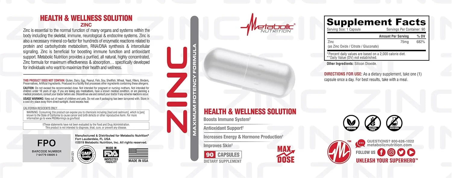 زینک متابولیک نوتریشن، 75 میلی گرم، 90 کپسول، پشتیبانی از عملکرد سیستم ایمنی زینک متابولیک نوتریشن، 75 میلی گرم، 90 کپسول، پشتیبانی از عملکرد سیستم ایمنی