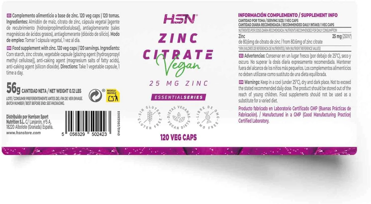 سیترات روی HSN | 25 میلی گرم روی در هر کپسول | تامین 4 ماهه | فراهمی زیستی بالا | وگان، بدون گلوتن، بدون لاکتوز، 120 کپسول گیاهی