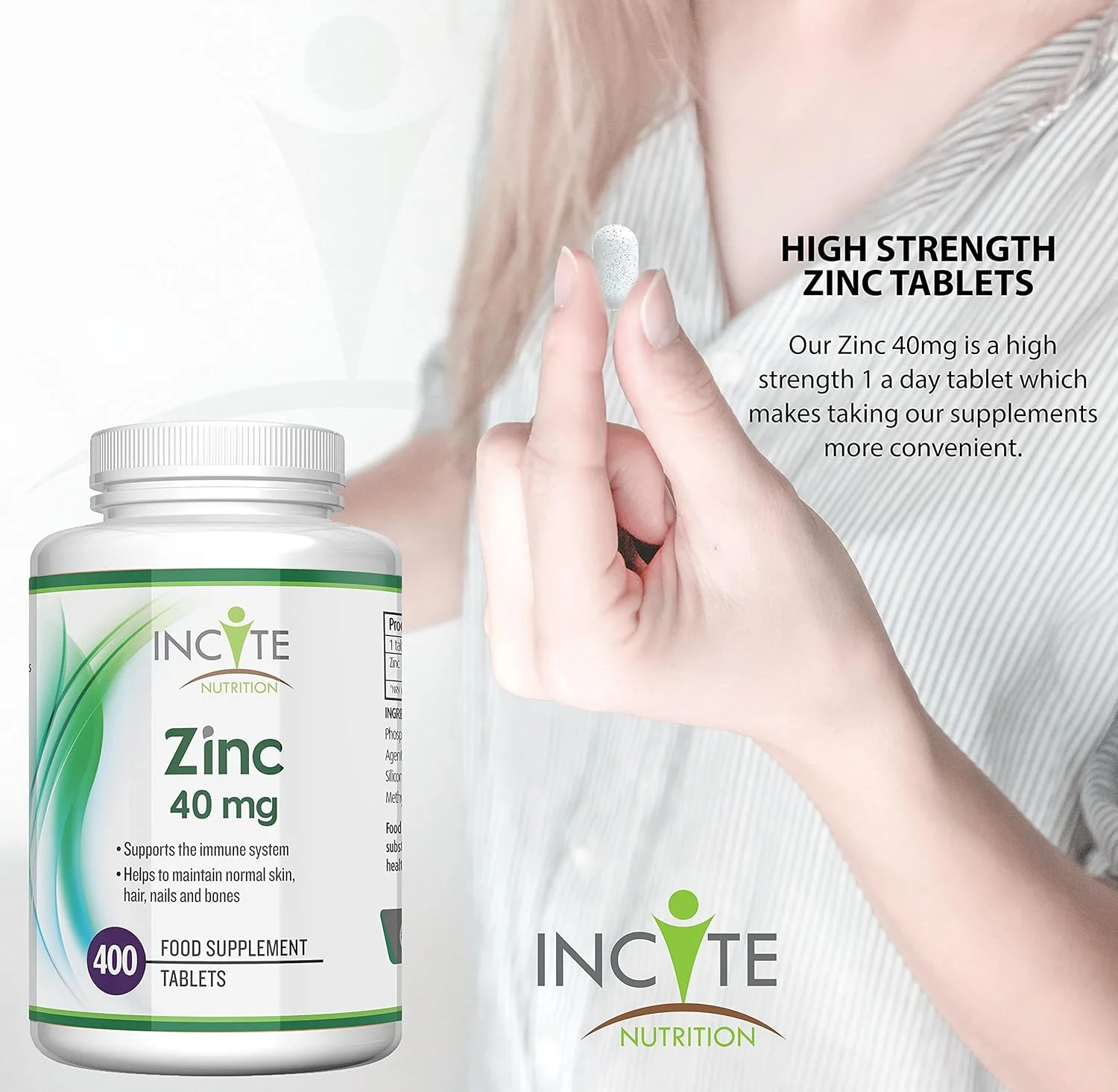 زینک 40 میلی گرمی Incite Nutrition | 400 عدد قرص زینک با کیفیت عالی برای بیش از 12 ماه | قرص زینک خالص با حداکثر قدرت | مناسب برای گیاهخواران | ساخت انگلستان ®
