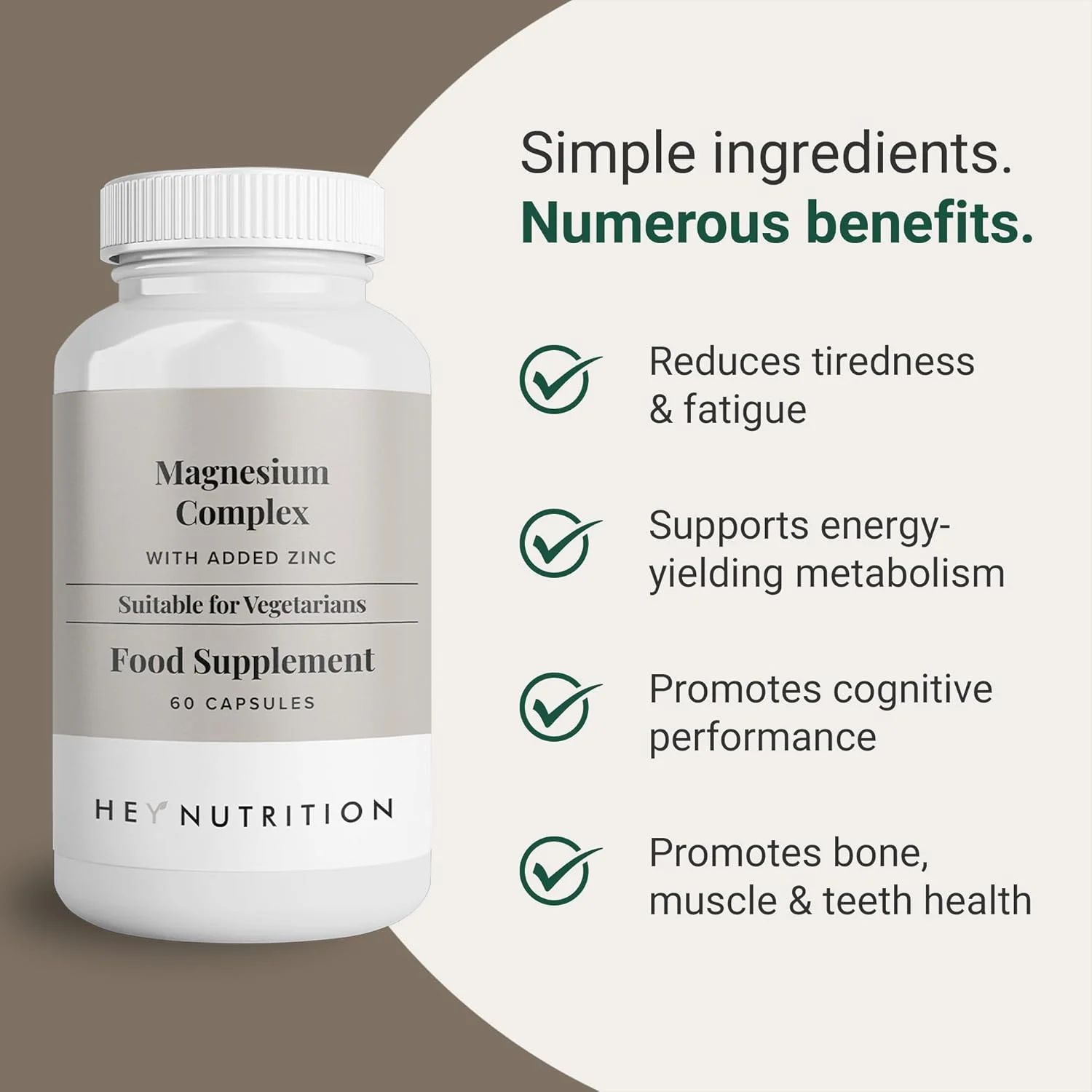 مکمل منیزیم کمپلکس های نوتریشن با قدرت بالا 205 میلی گرم به همراه زینک و ویتامین D3 - سلامت عضلات و استخوان، عملکرد عصبی و پشتیبانی از انرژی - 60 کپسول، غیر GMO، وگان