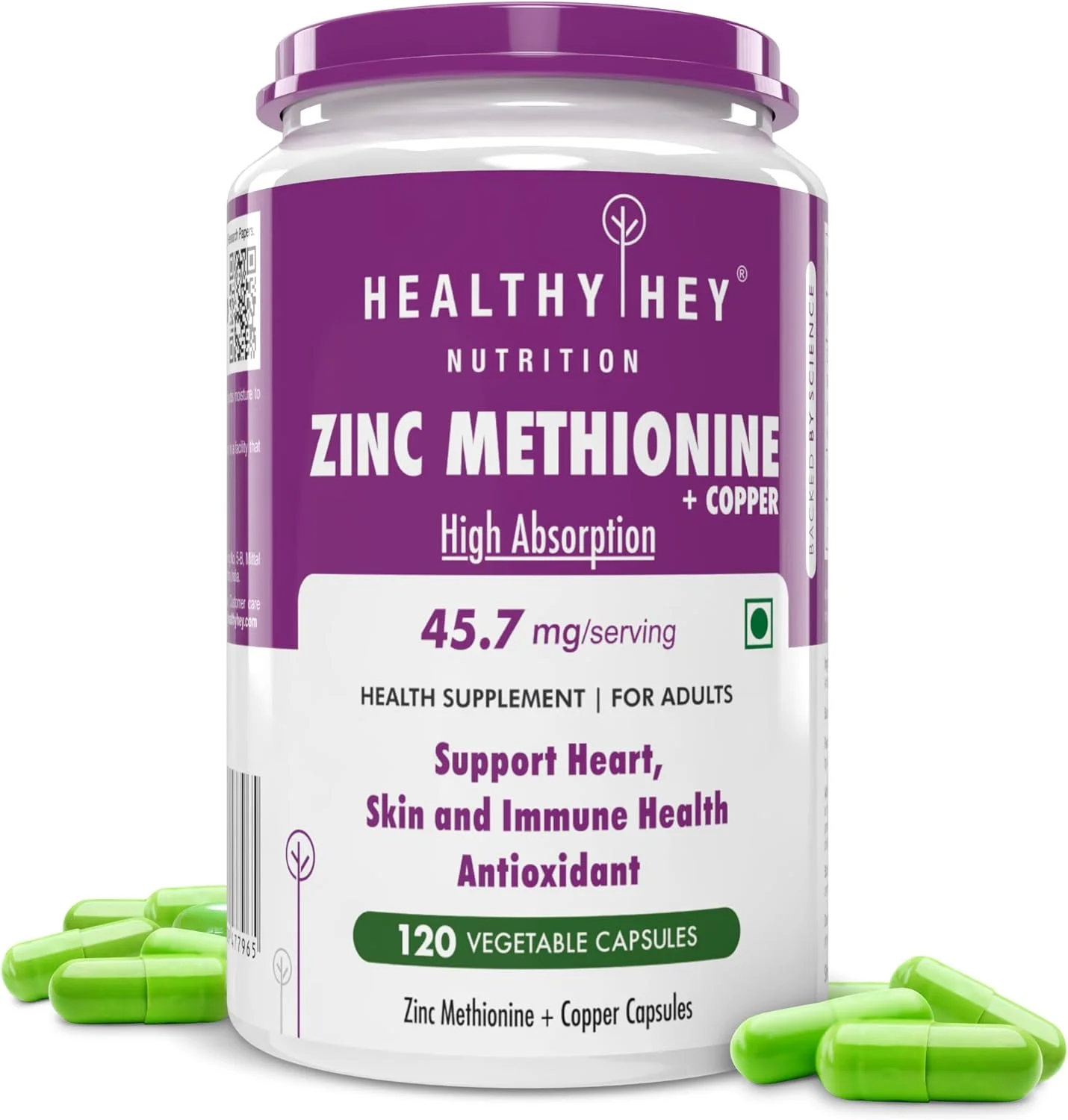 Healthyhey Nutrition زینک متیونین پلاس مس، پشتیبانی از سیستم ایمنی و محافظت آنتی اکسیدانی - 120 کپسول گیاهی Healthyhey Nutrition زینک متیونین پلاس مس، پشتیبانی از سیستم ایمنی و محافظت آنتی اکسیدانی - 120 کپسول گیاهی