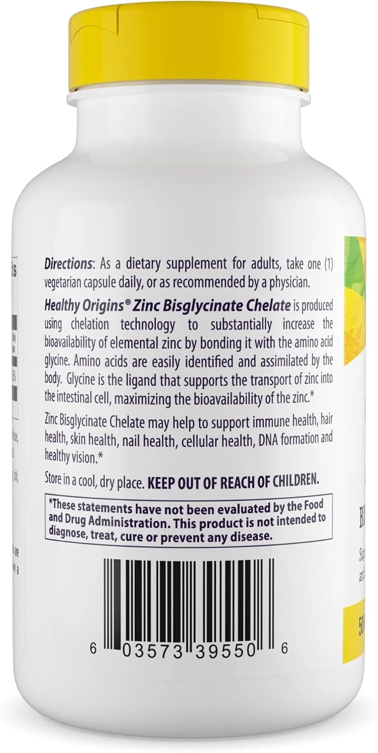 زینک بیس گلیسینات کلات Healthy Origins، 50 میلی گرم - زینک کلاته برای پشتیبانی از سیستم ایمنی، سلامت سلولی و سلامت چشم - ویتامین پوست، مو و ناخن - مکمل های زینک غیر تراریخته و بدون گلوتن - 120 سافت ژل