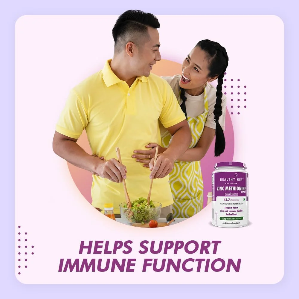 Healthyhey Nutrition زینک متیونین پلاس مس، پشتیبانی از سیستم ایمنی و محافظت آنتی اکسیدانی - 120 کپسول گیاهی