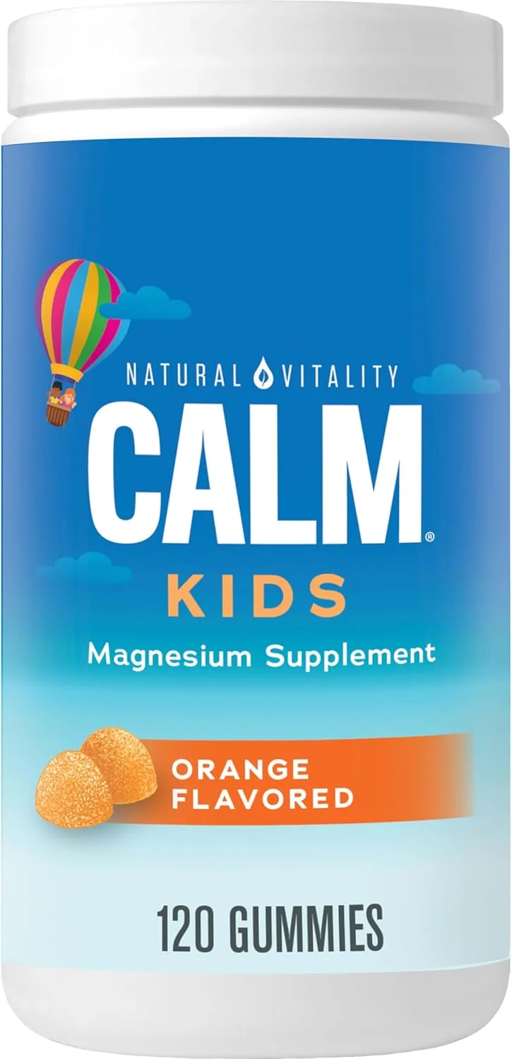 مکمل سیترات منیزیم کودکان Natural Vitality Calm، آدامس های تسکین دهنده استرس، پشتیبانی از پاسخ سالم به استرس، بدون گلوتن، وگان، مرکبات شیرین، 120 عدد