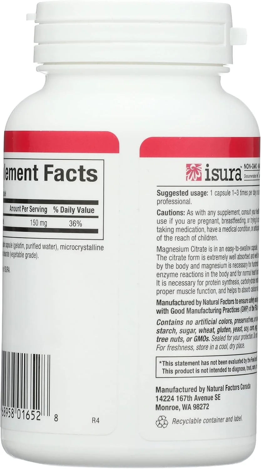 کپسول سیترات منیزیم Natural Factors 66910 (150 میلی گرم، 90 عدد)