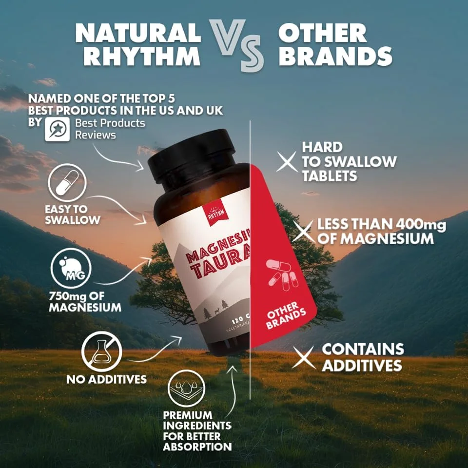 منیزیم تورات ریتم طبیعی، تورات با جذب بالا، 750 میلی گرم (150 میلی گرم منیزیم المنتال) 120 کپسول، فرمول سالم برای قلب.