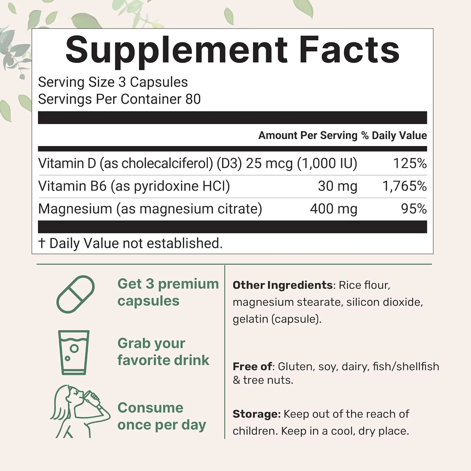 میکرو اینگرِدیِنتس سیترات منیزیم 400 میلی گرم با ویتامین D3 1000IU و B6، 240 کپسول | کمپلکس مواد معدنی و ویتامین های اصلی | پشتیبانی از عضلات، قلب و سلامت استخوان - غیر GMO