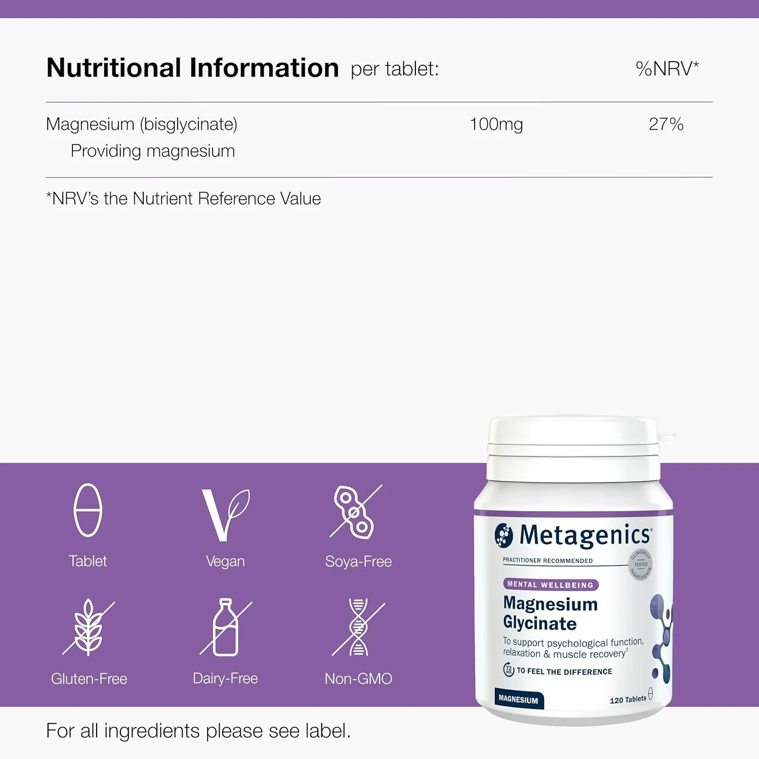 منیزیم گلیسینات 100 میلی گرم - مکمل با قدرت بالا - پشتیبانی از خواب - به راحتی جذب می شود، ملایم بر روی هضم - 120 قرص