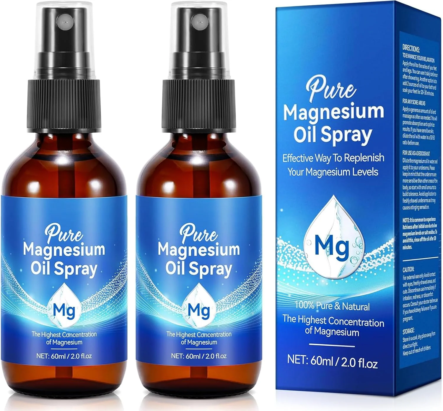 اسپری روغن منیزیم خالص، اسپری موضعی منیزیم در بطری شیشه ای، اسپری منیزیم ارگانیک برای پاها - ساخته شده با روغن کلرید منیزیم خالص و غلیظ (2 بسته 2 fl oz)