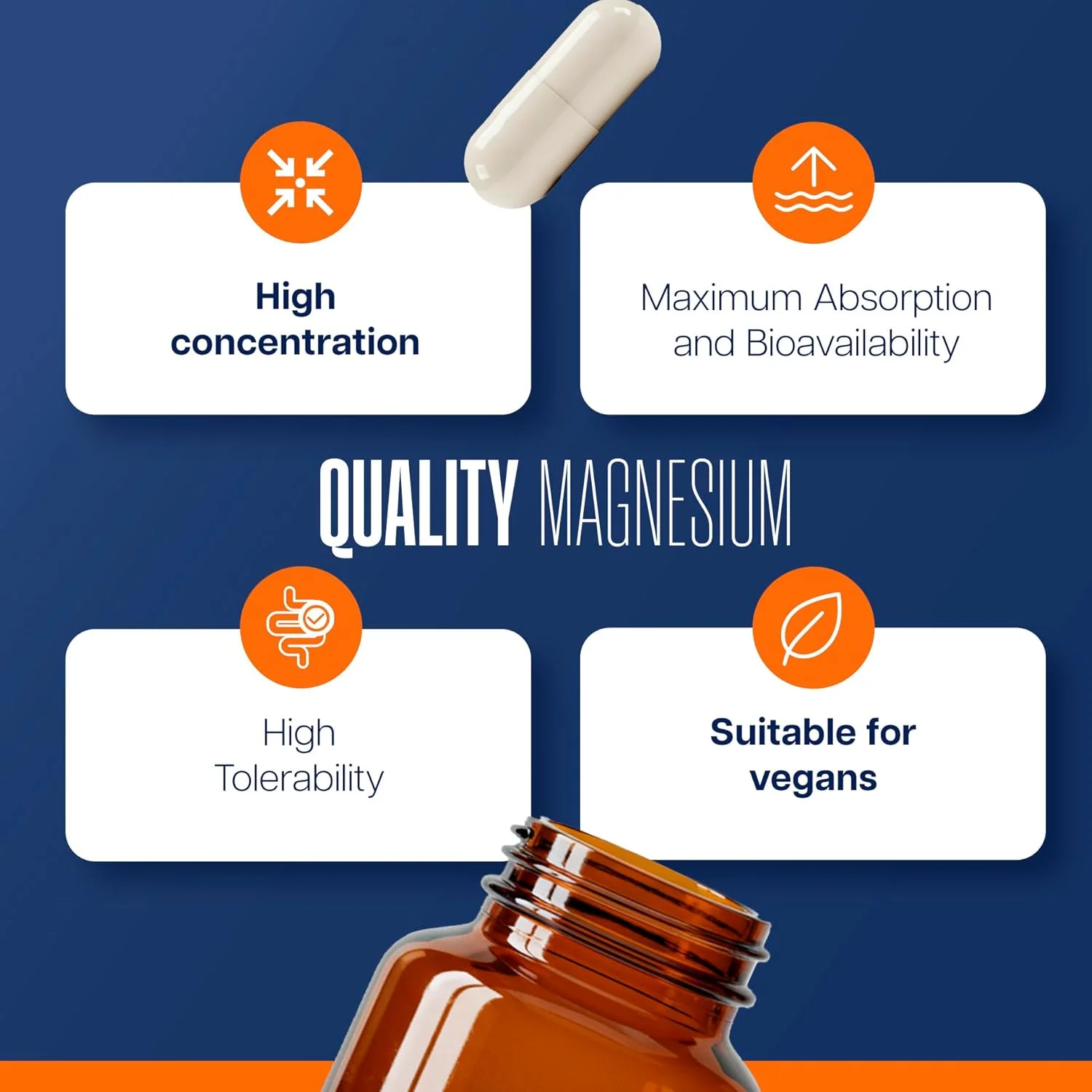 منیزیم بیس گلیسینات + منیزیم دریایی | 60 کپسول | جذب بهتر از منیزیم گلیسینات | بدون ناراحتی گوارشی | انرژی، وضوح ذهنی و ریکاوری عضلات | TONGIL Estado Puro