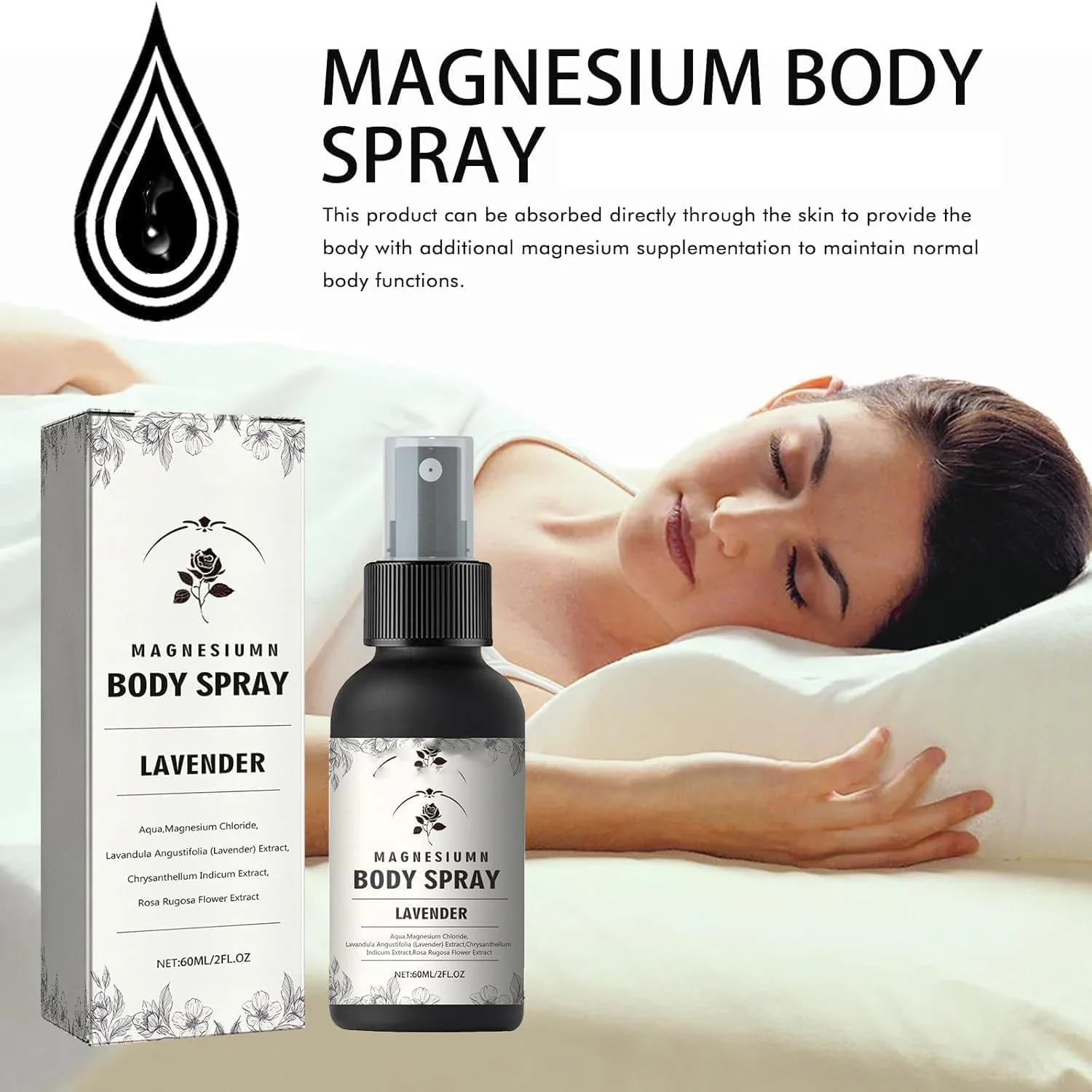 اسپری بدن منیزیم 60 میلی لیتر، اسپری روغن منیزیم خالص Betr4you برای آرامش و کاهش استرس (2 عدد)