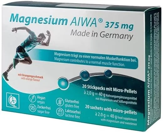 منیزیم AIWA، 20 ساشه - 375 میلی گرم منیزیم - طعم پرتقال