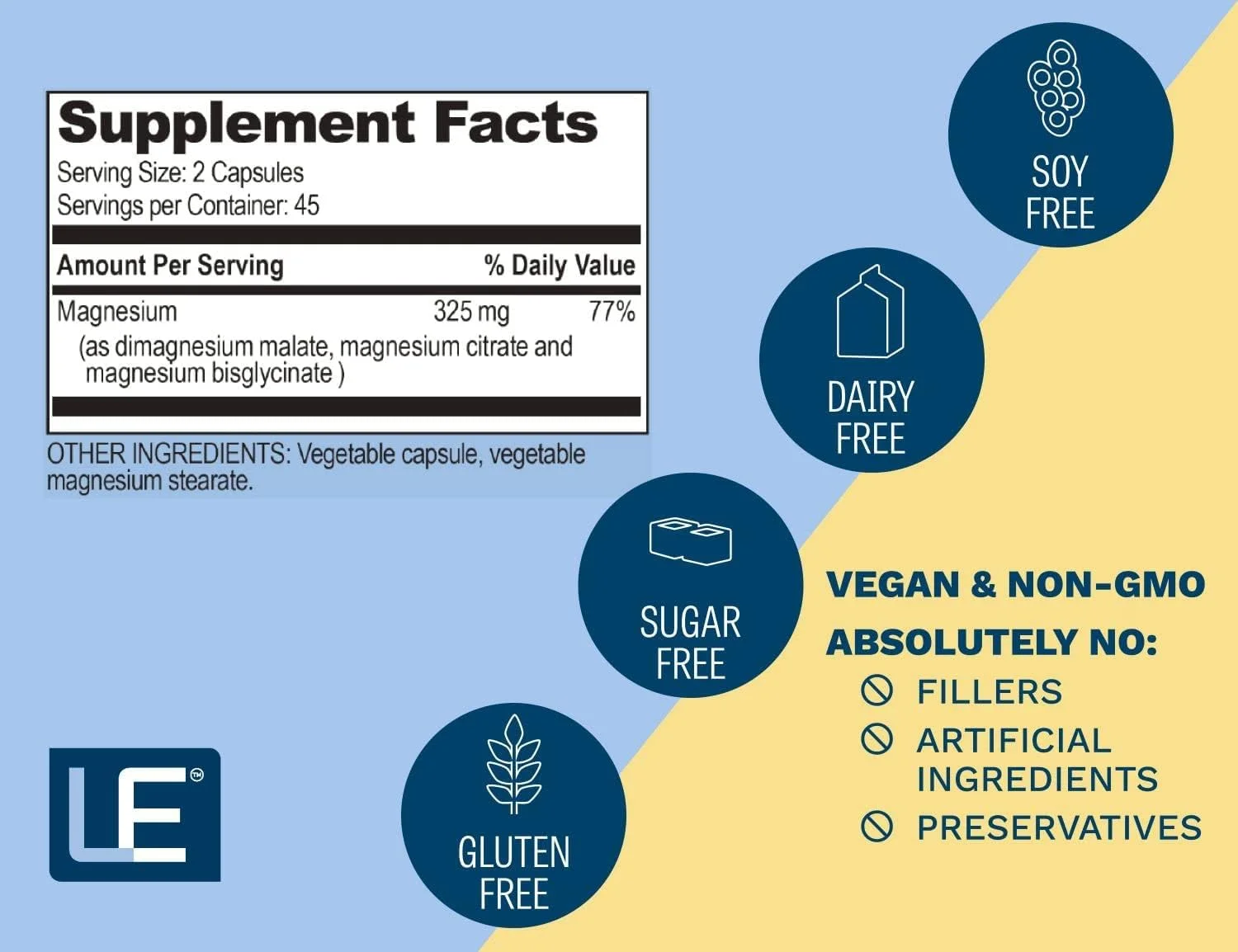 مکمل منیزیم تریپل کمپلکس تقویت کننده زندگی: حاوی گلیسینات، مالات و سیترات. تقویت طبیعی خواب و عملکرد مغز. 90 کپسول