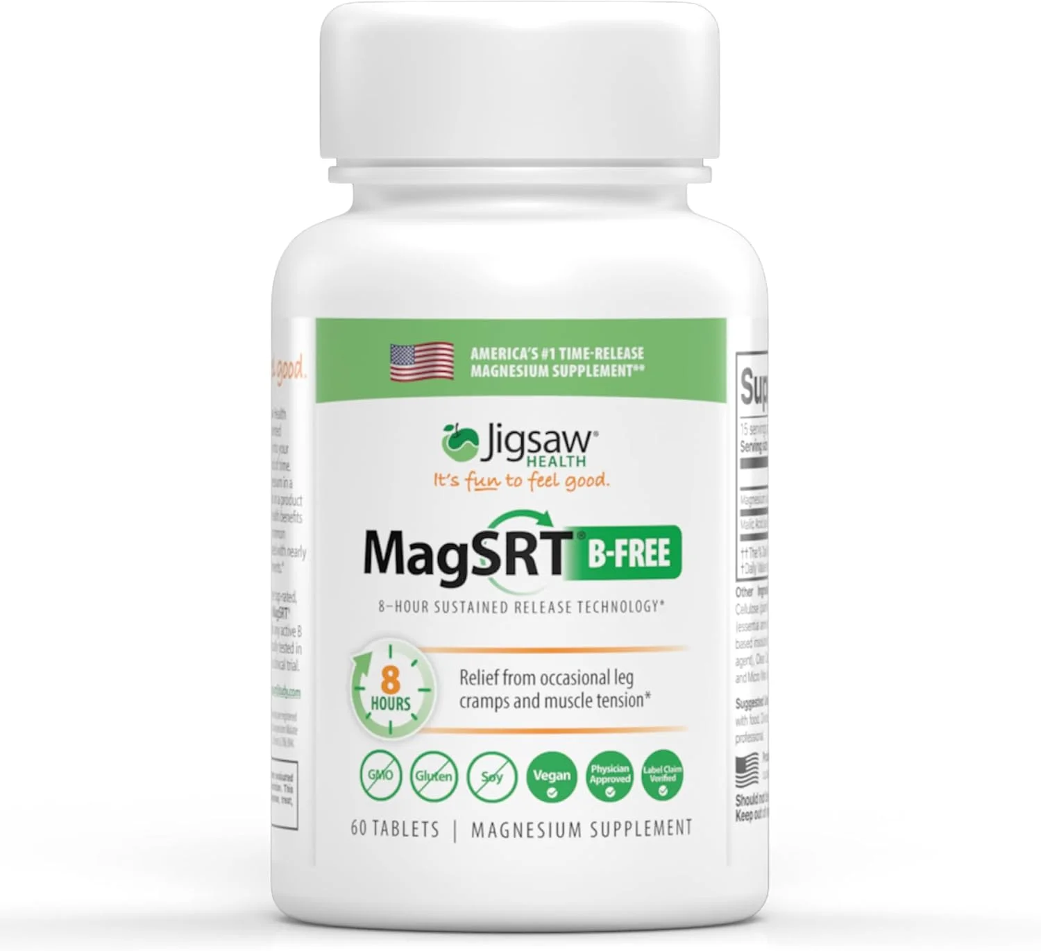 مکمل منیزیم با رهش آهسته MagSRT از Jigsaw Health (بدون ویتامین B) | مکمل منیزیم مالات ارگانیک و ممتاز | 60 قرص | 15 سروینگ