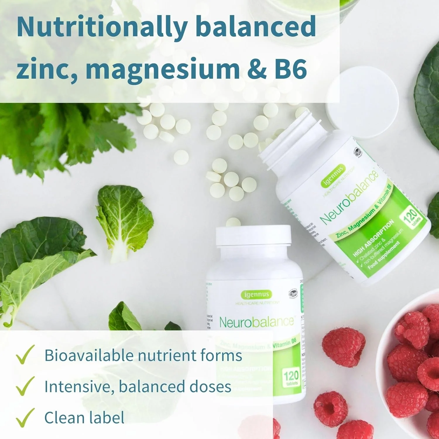 نوروبالانس ایگنوس، مکمل پیکولینات روی، منیزیم و ویتامین B6 برای بزرگسالان و کودکان، 120 قرص